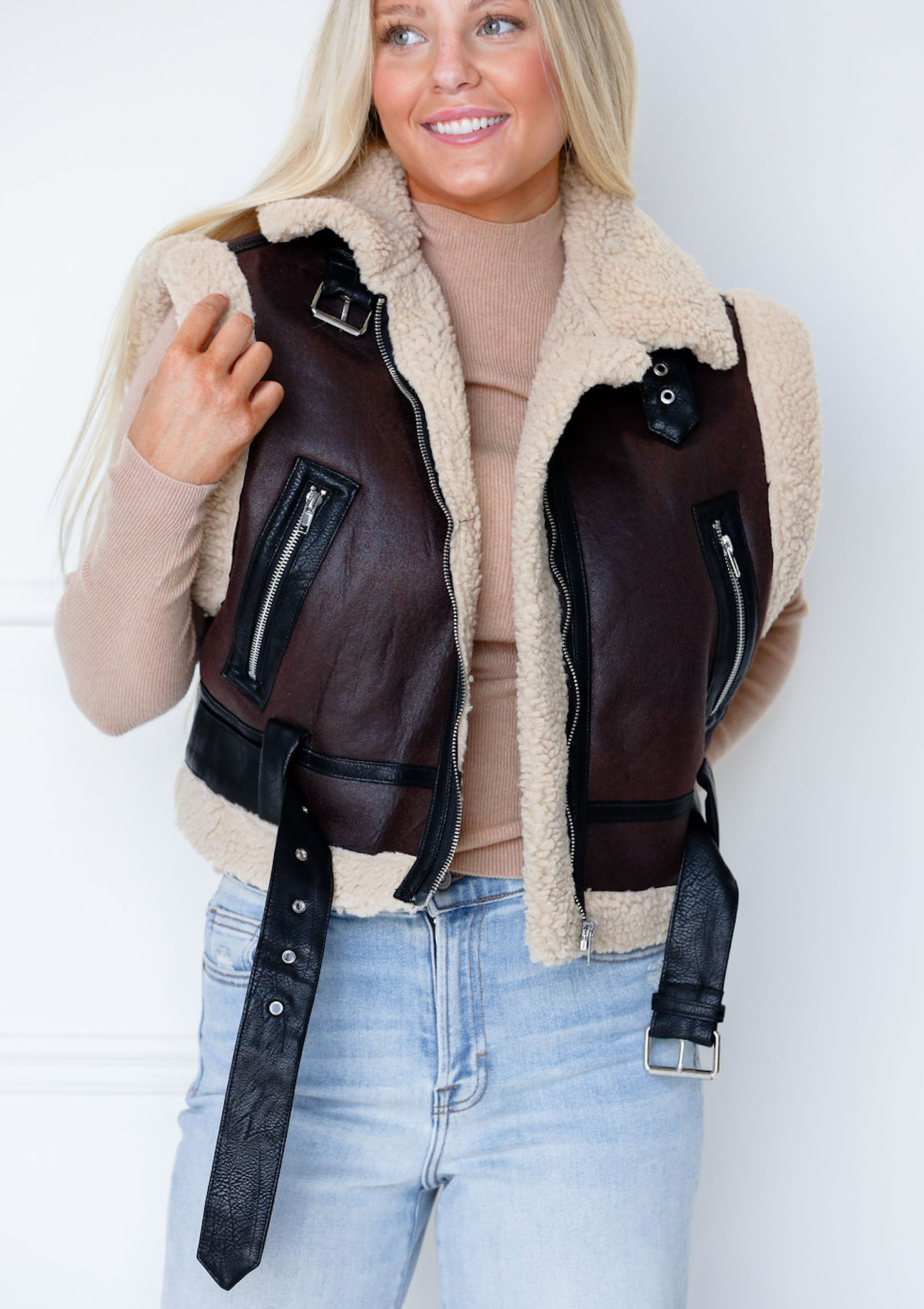Contrast Vest w/ Fur