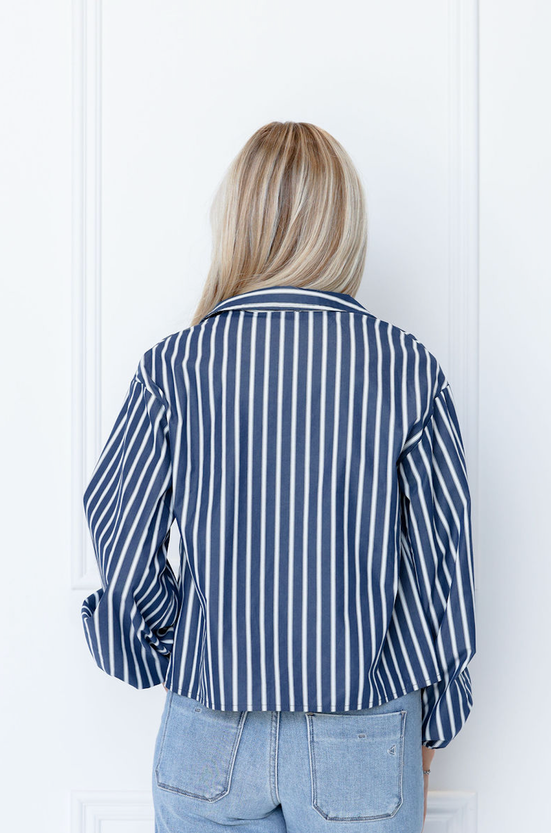 Navy/White Stripe Tie Top