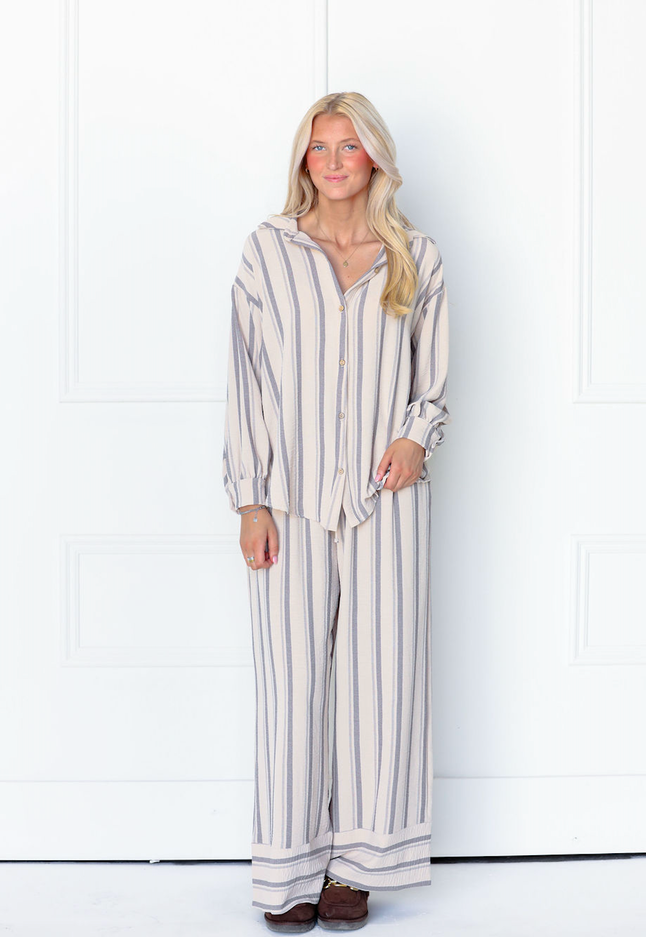 Stripe Shirt & Drawstring Pants Set of 2