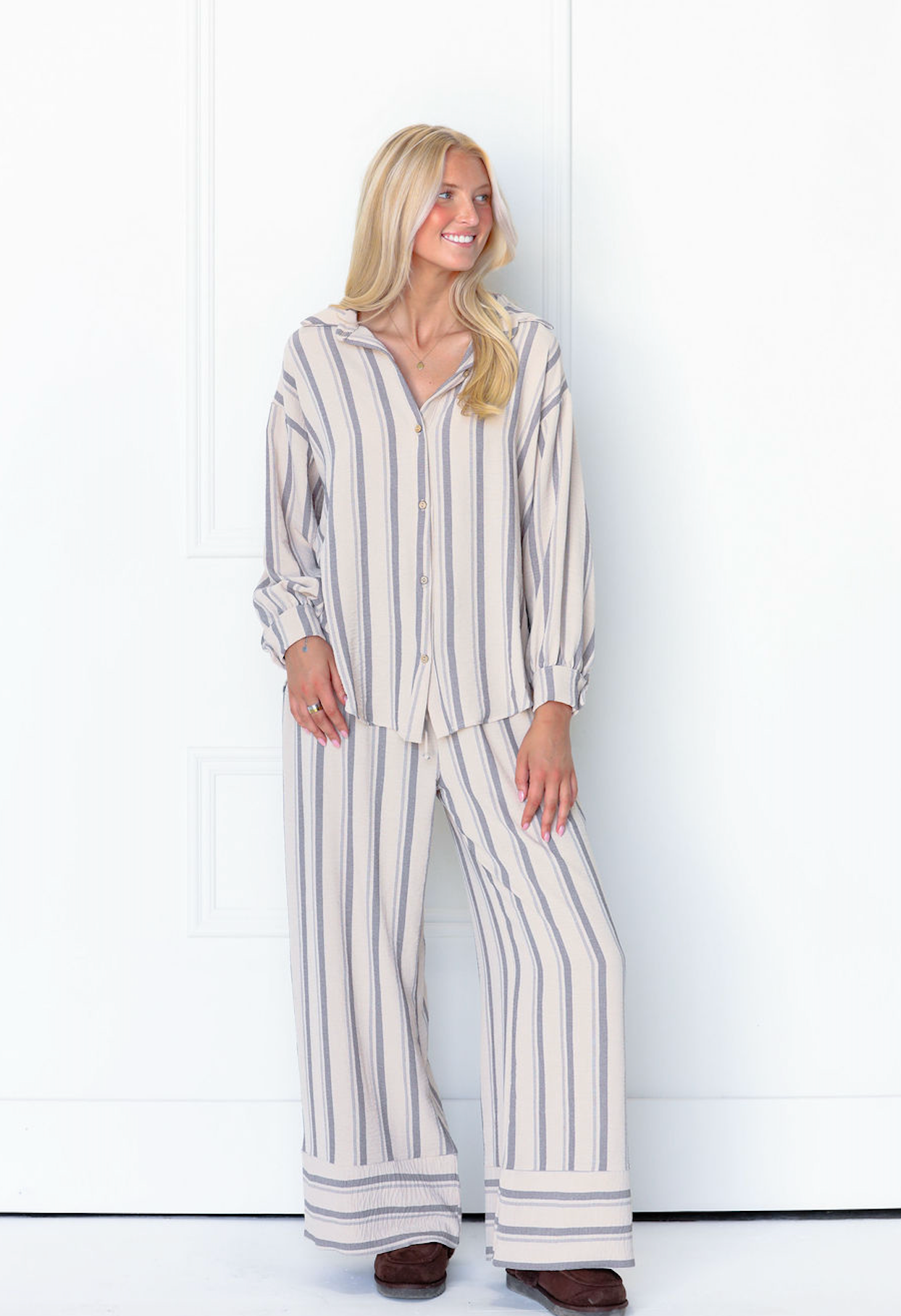 Stripe Shirt & Drawstring Pants Set of 2