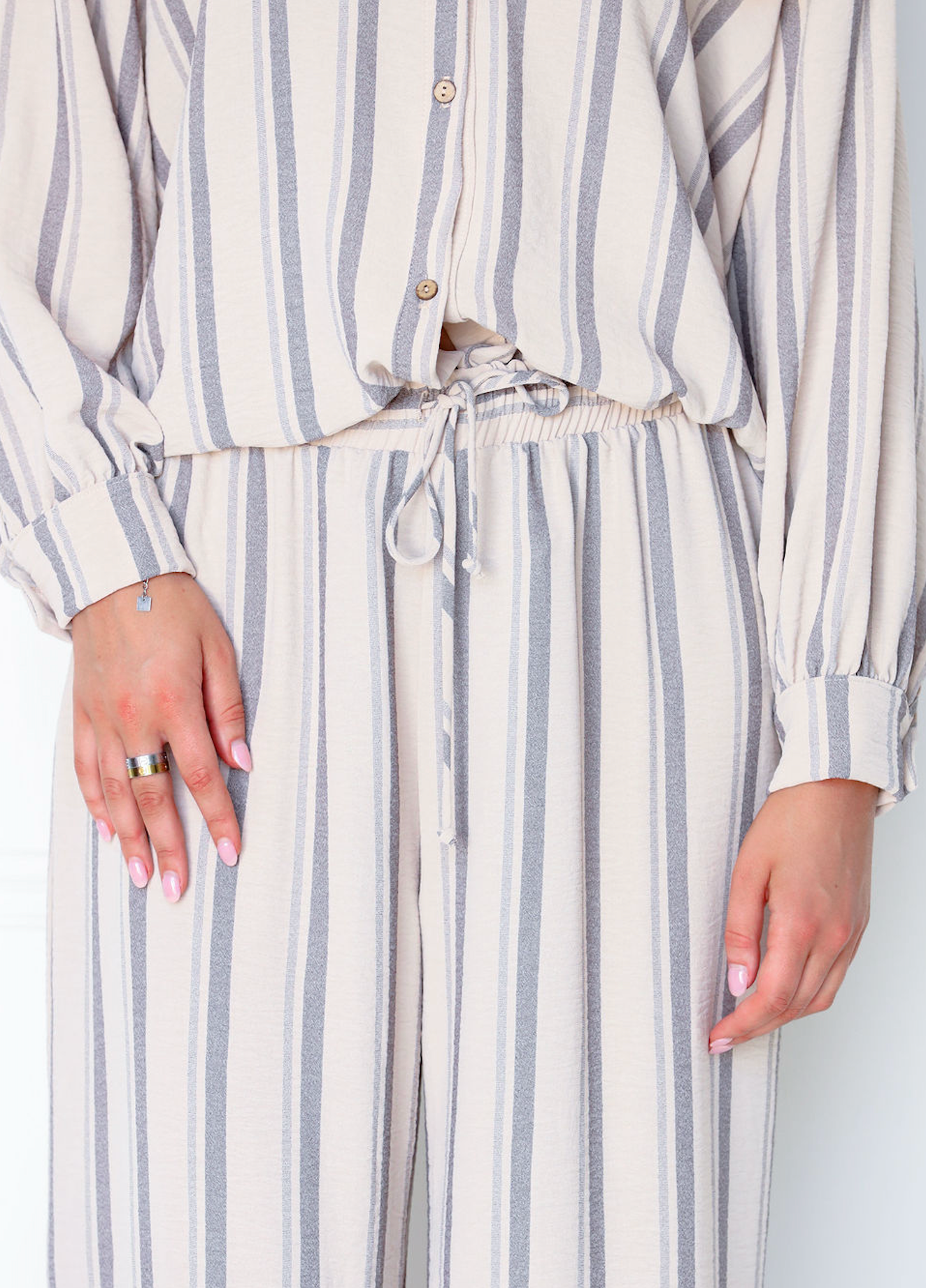 Stripe Shirt & Drawstring Pants Set of 2