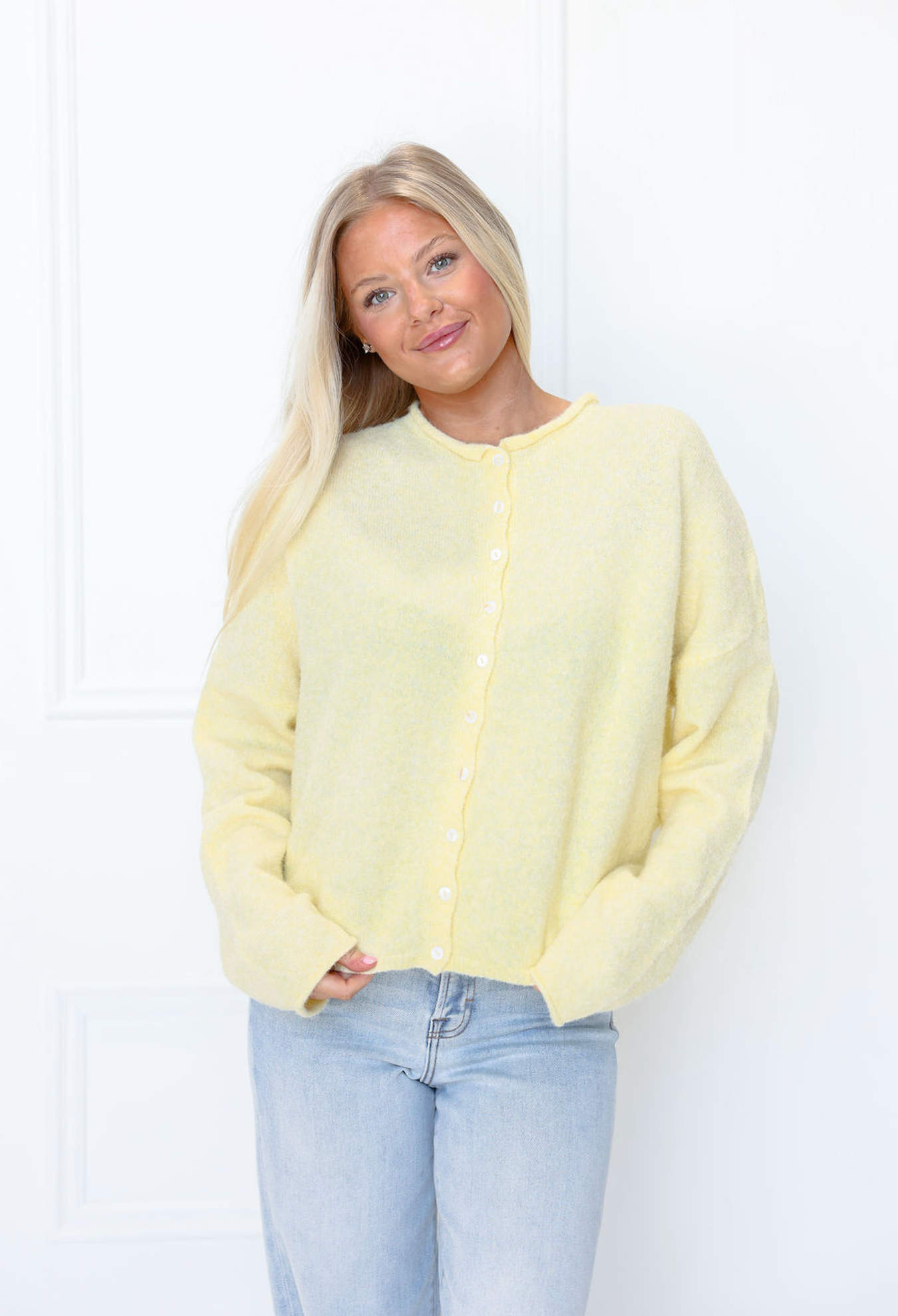 Butter Yellow Button Up Sweater