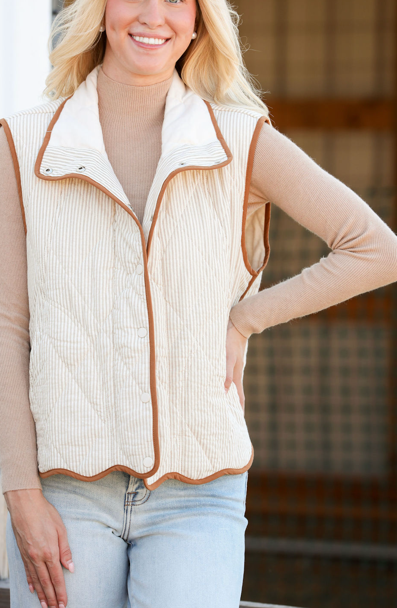 Contrast Striped Button Up Vest