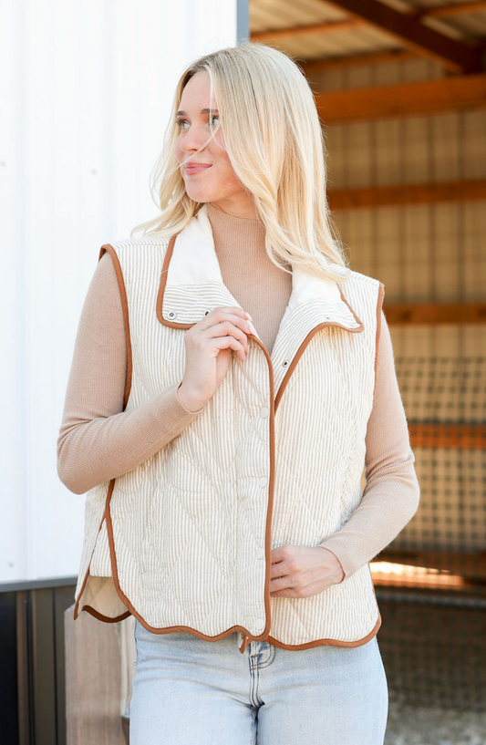 Contrast Striped Button Up Vest