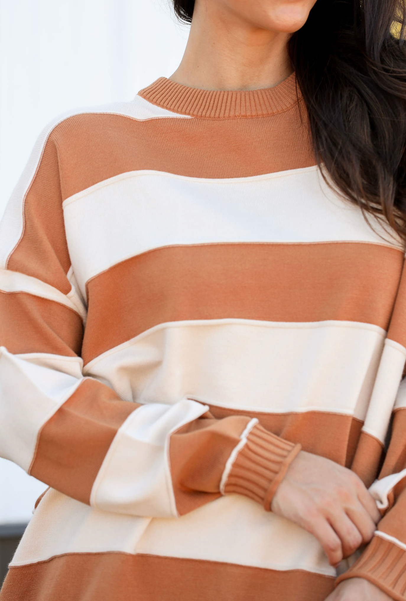 Camel Stripe Sweater Top