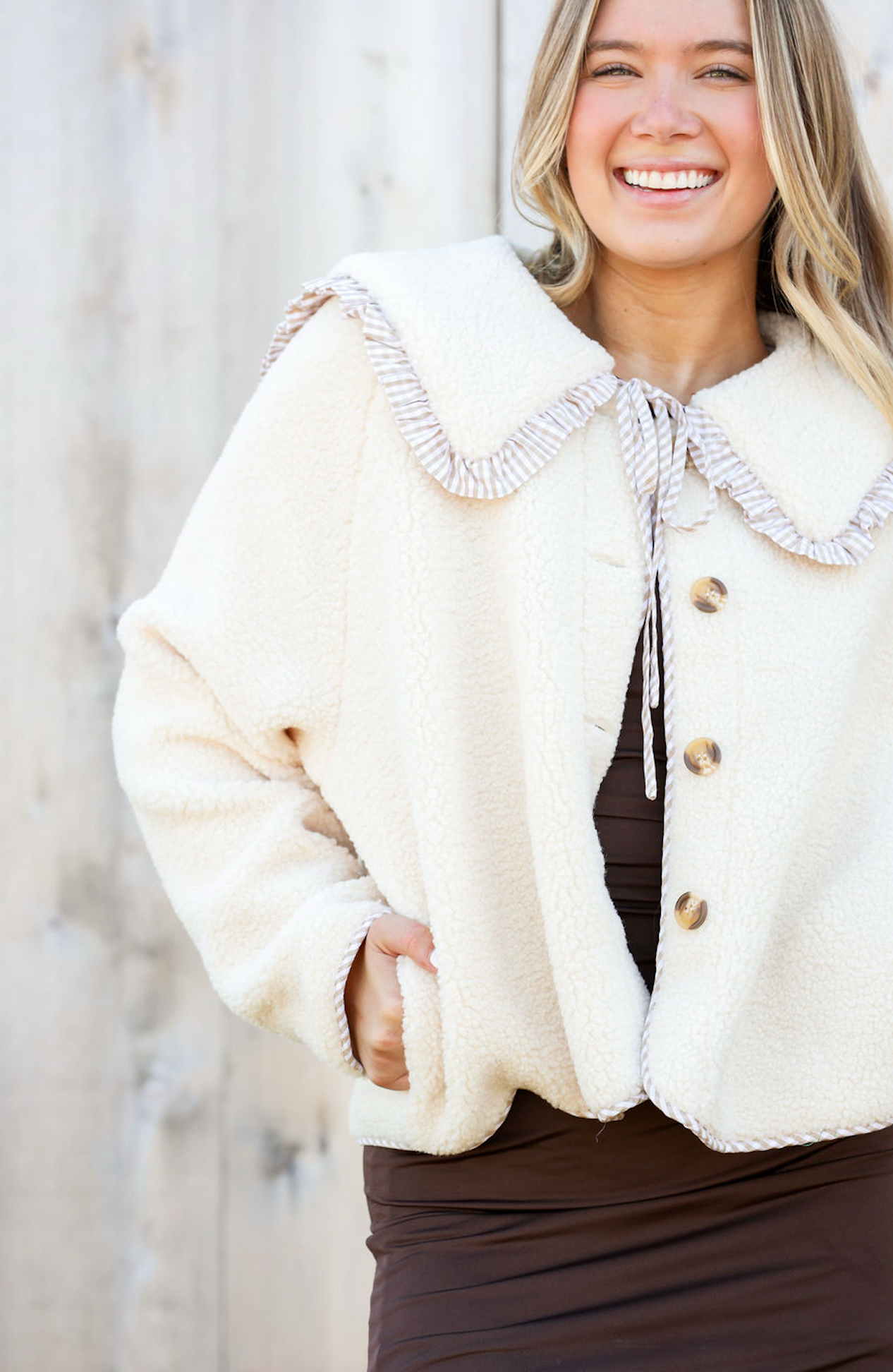 Gingham Sherpa Collared Coat