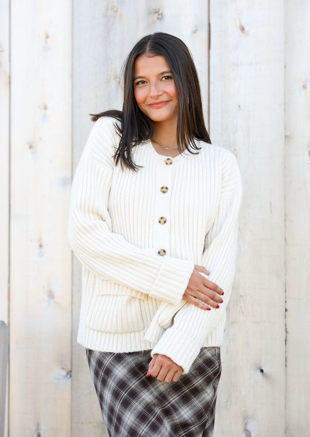 Front Pocket Button Down Cream Cardigan