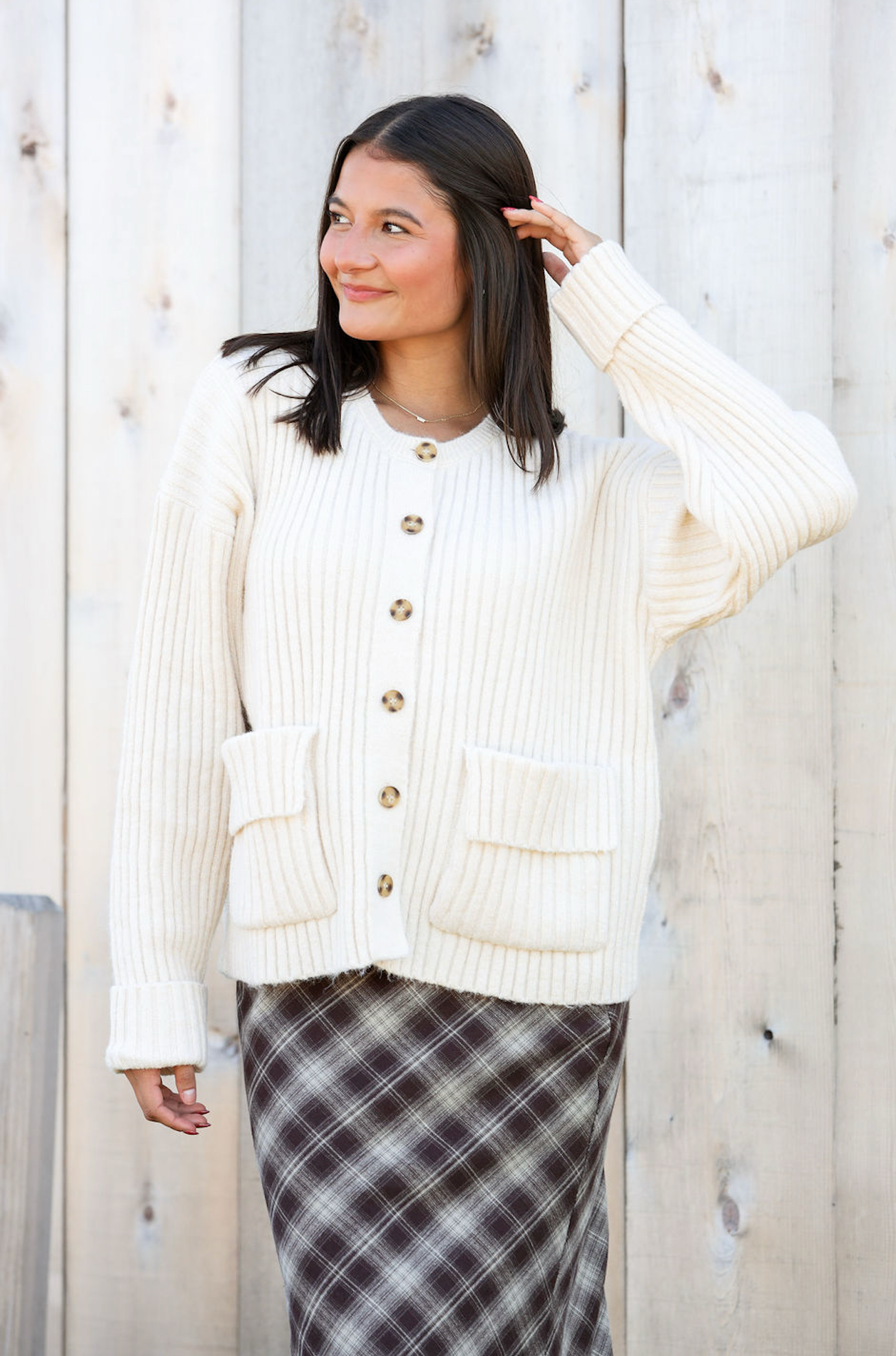 Front Pocket Button Down Cream Cardigan