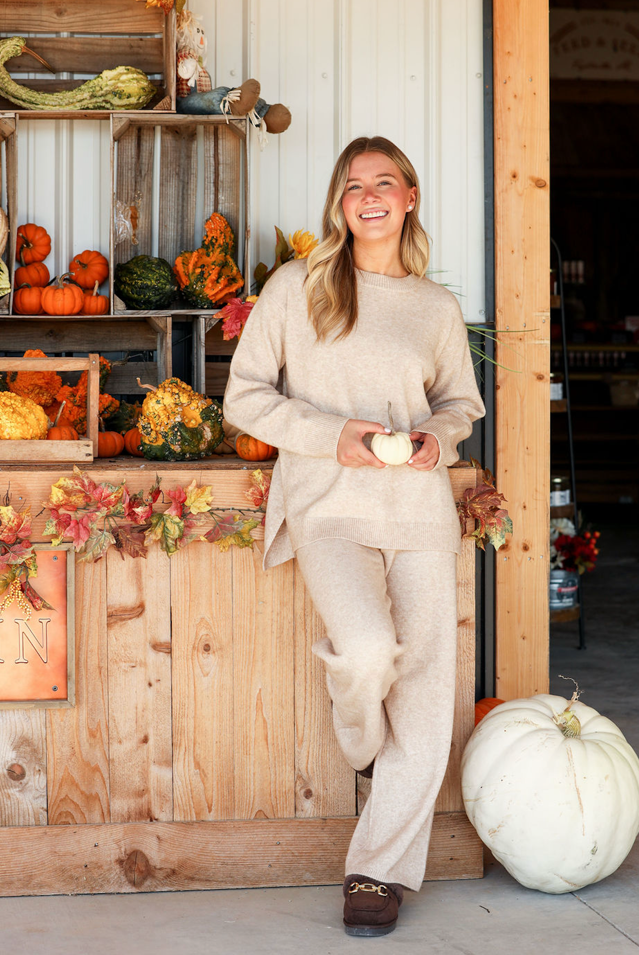 Loose Fit Sweater Top & Pants Set of 2 Mocha