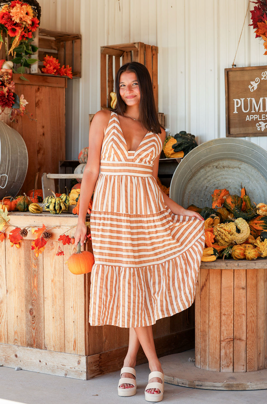 Stripes Gipsy Midi Dress Camel