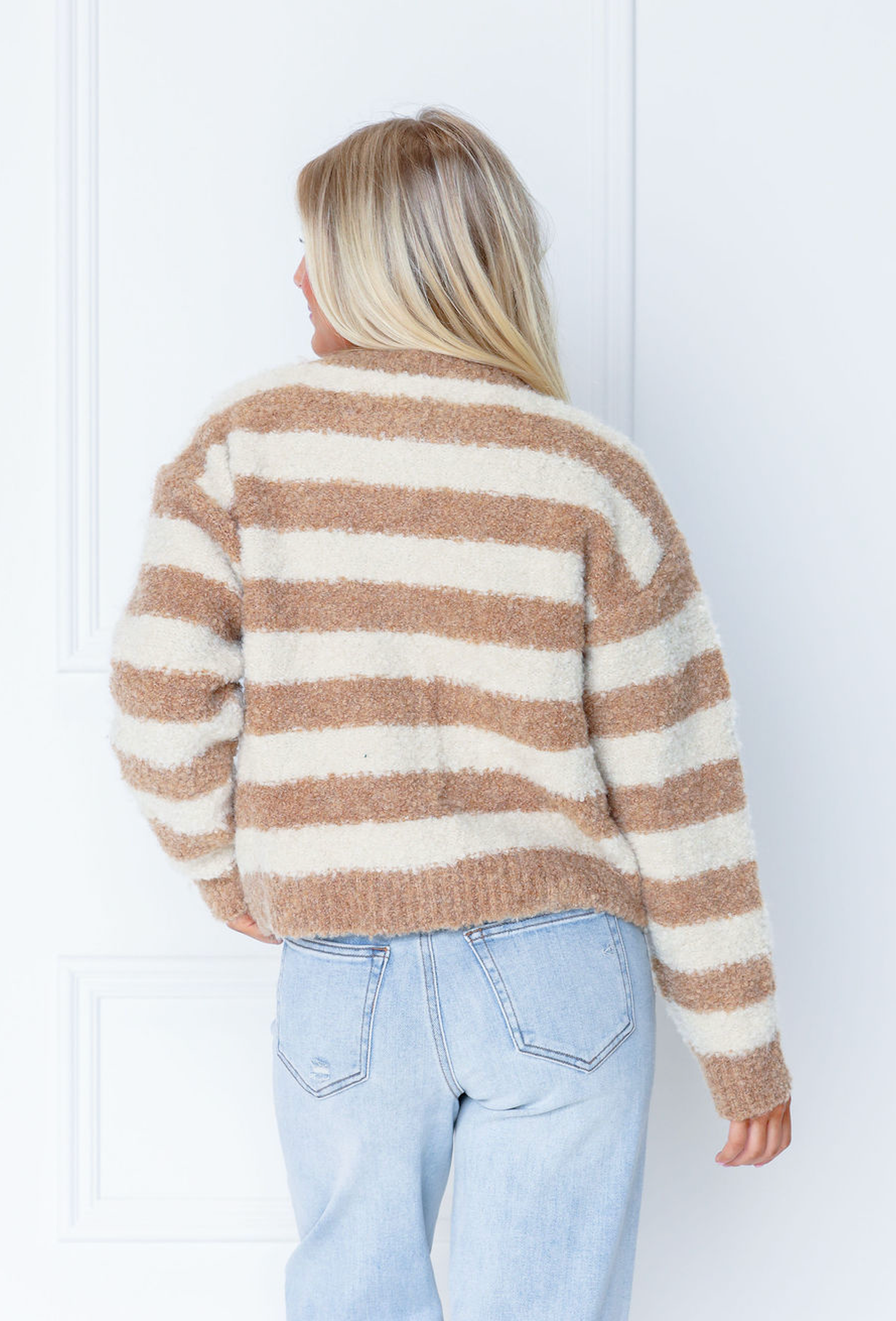 Brushed Stripe Button Cardi Mocha