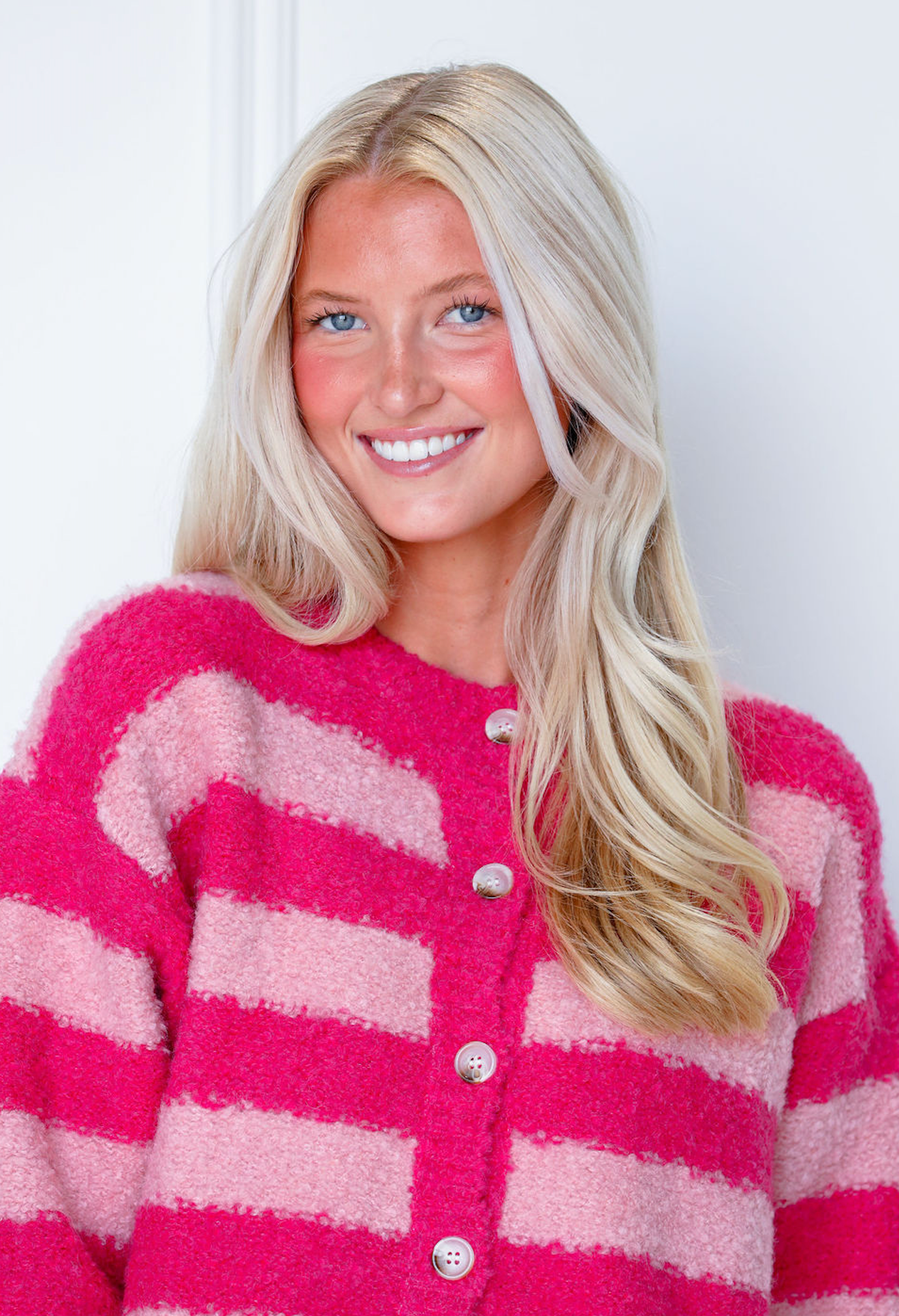 Brushed Stripe Button Cardi Pink