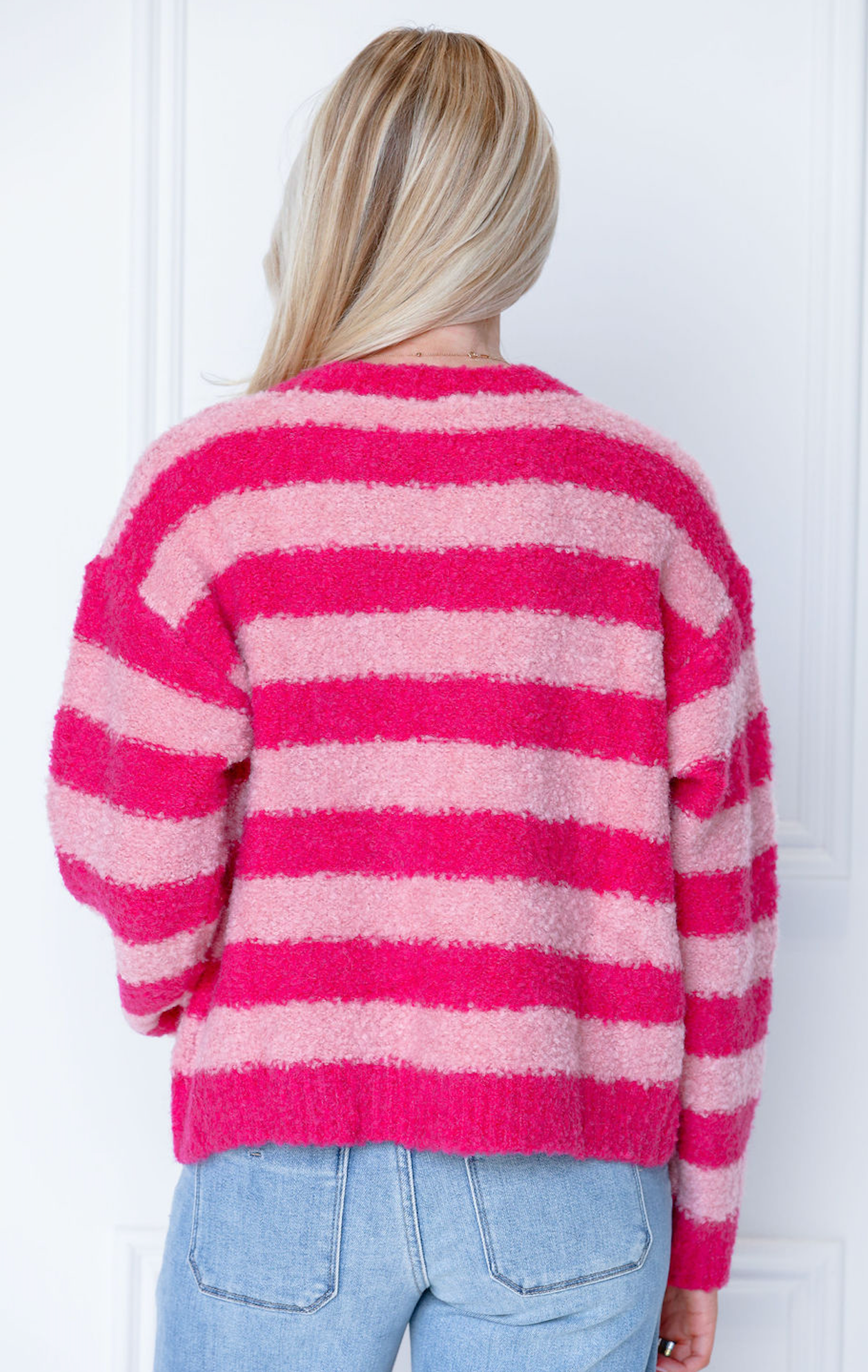 Brushed Stripe Button Cardi Pink