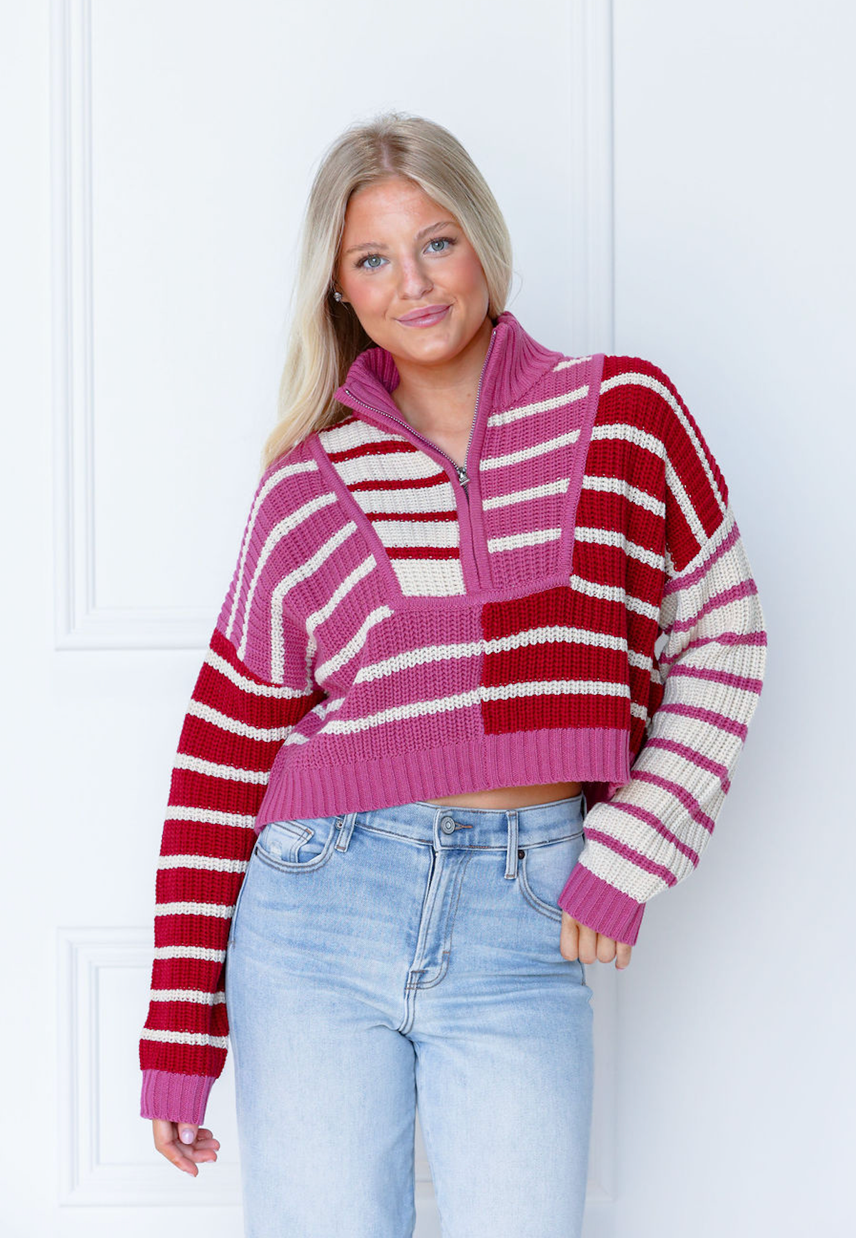 Quarter Zip Sweater Scarlet/Pink – Clothe Boutique