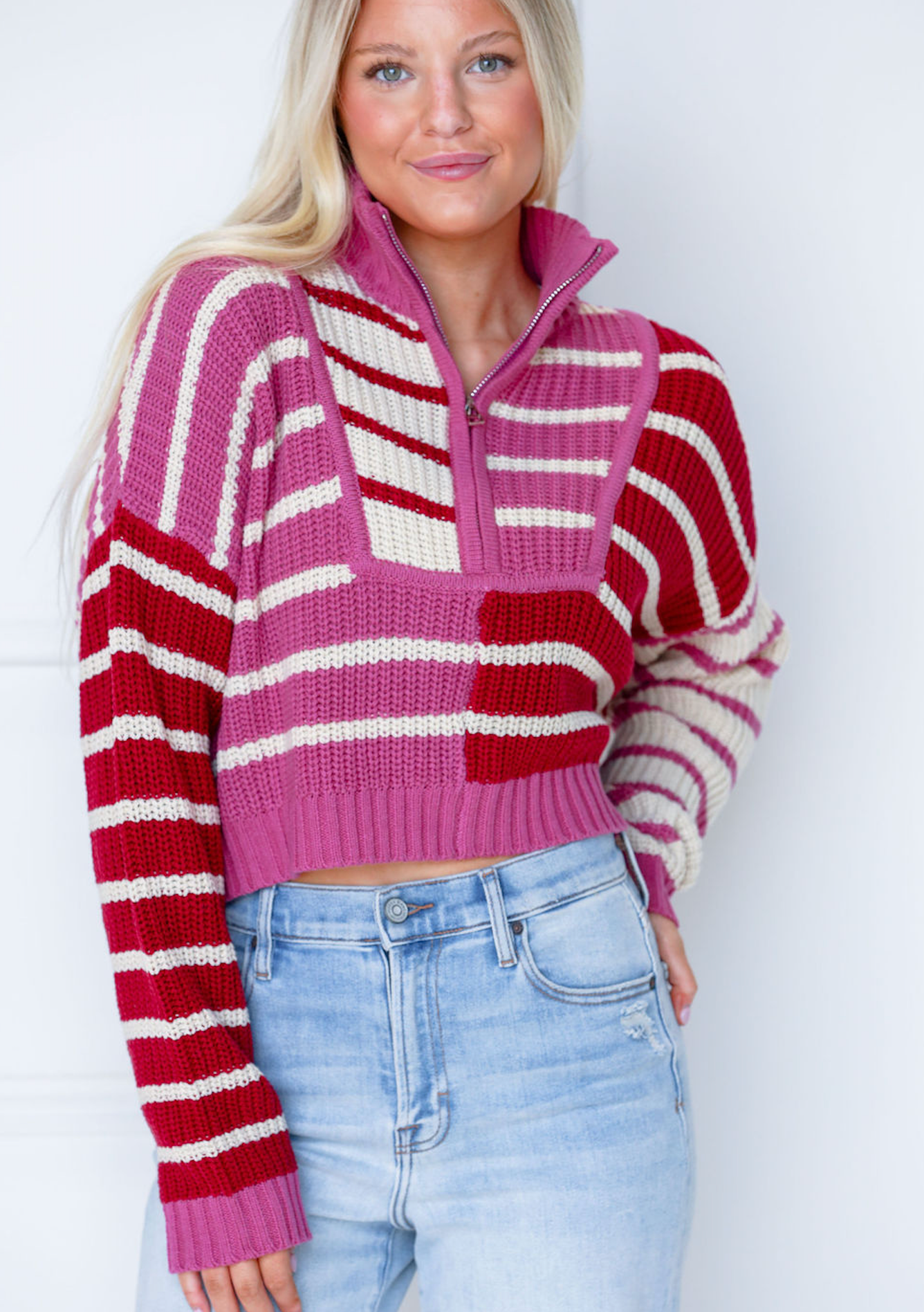Quarter Zip Sweater Scarlet/Pink