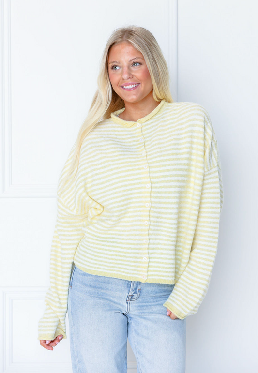 Button Down Cardi Yellow Stripe