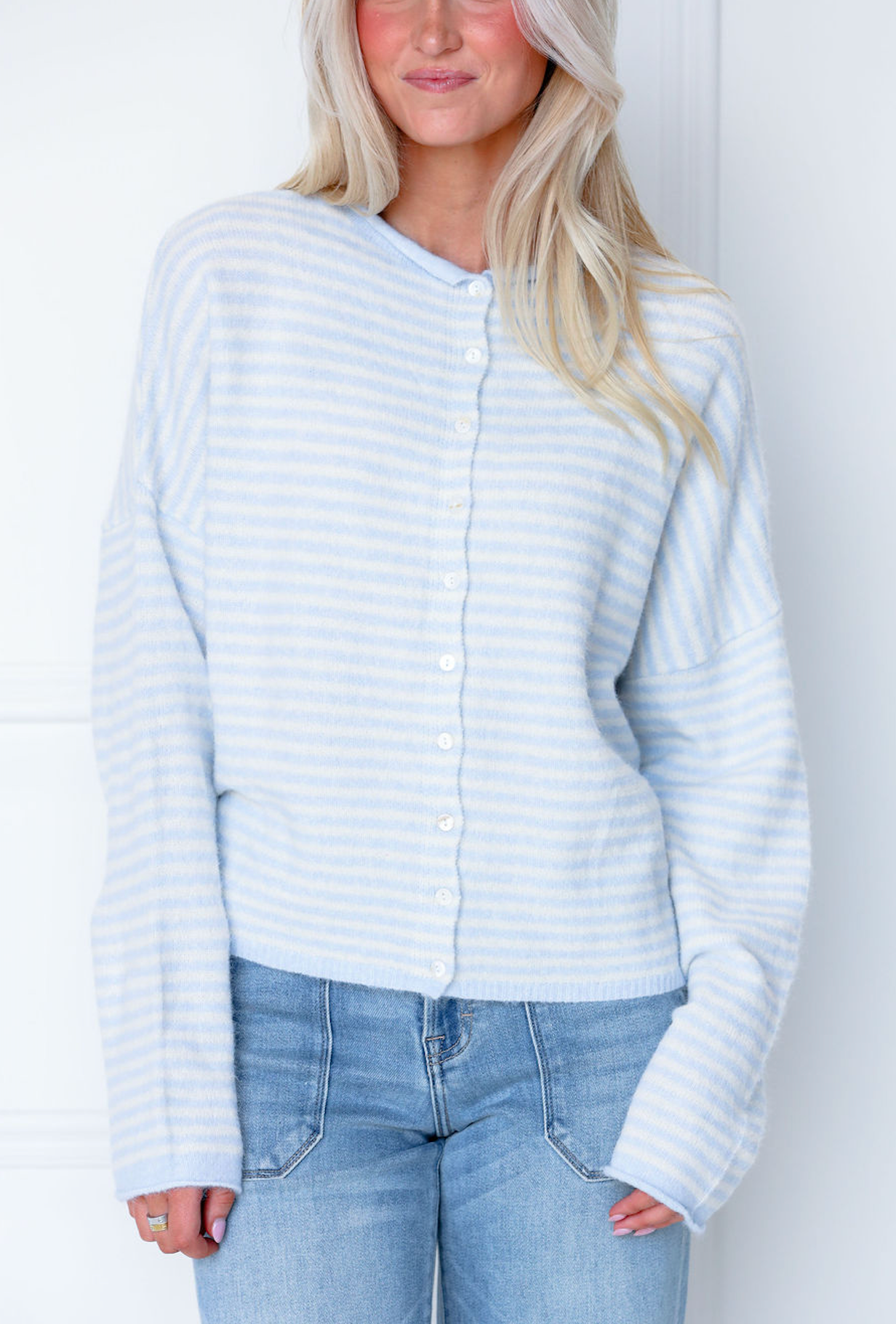 Button Down Cardi Light Blue Stripe