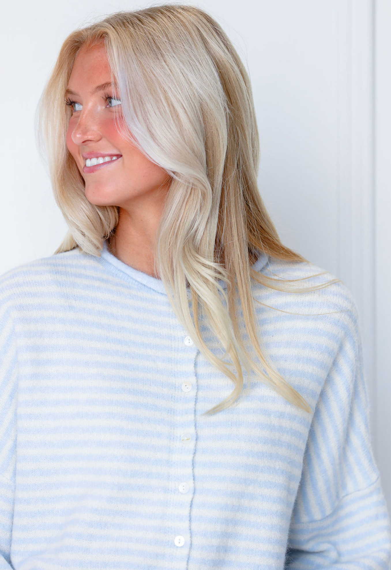 Button Down Cardi Light Blue Stripe