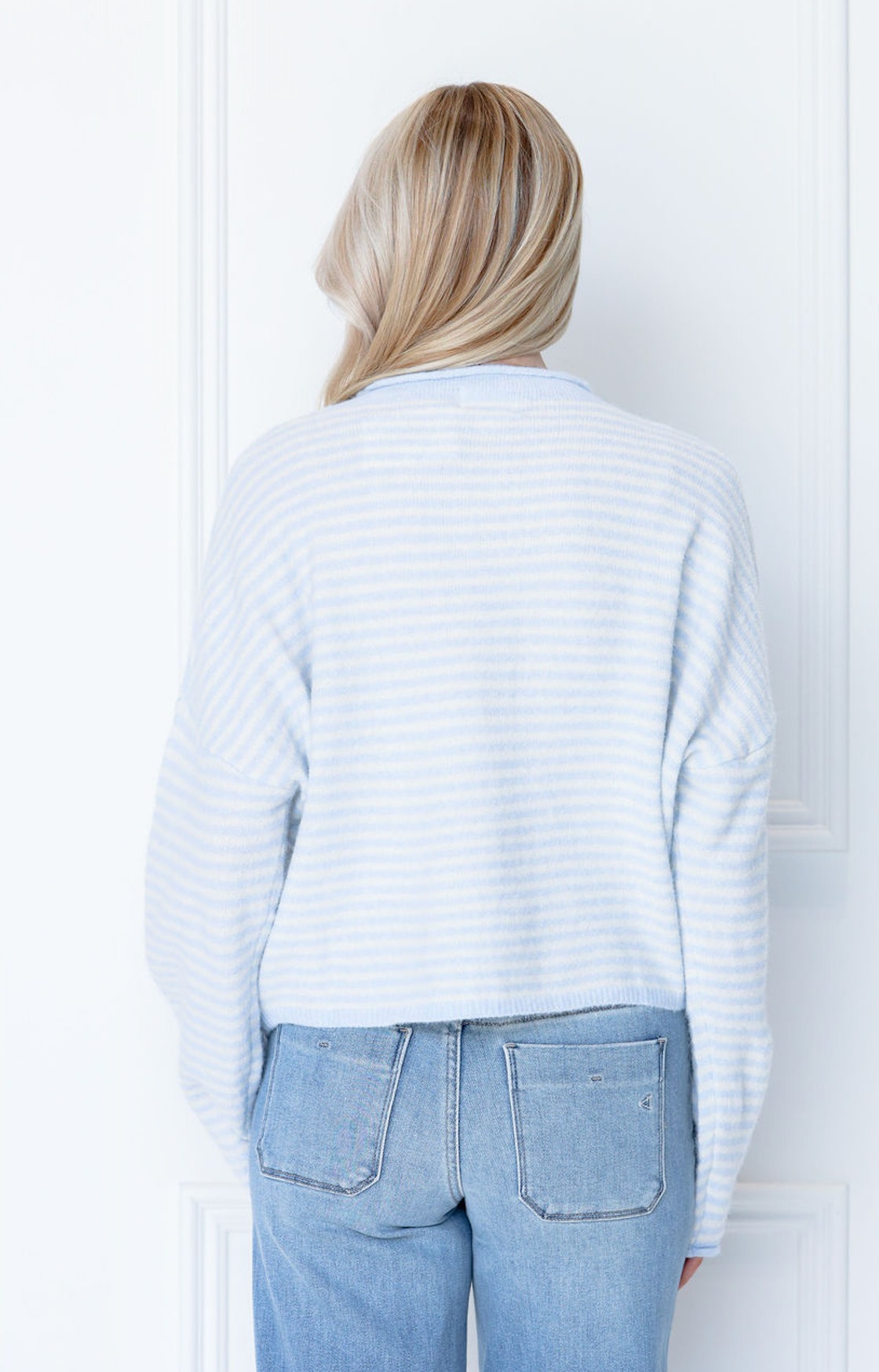Button Down Cardi Light Blue Stripe