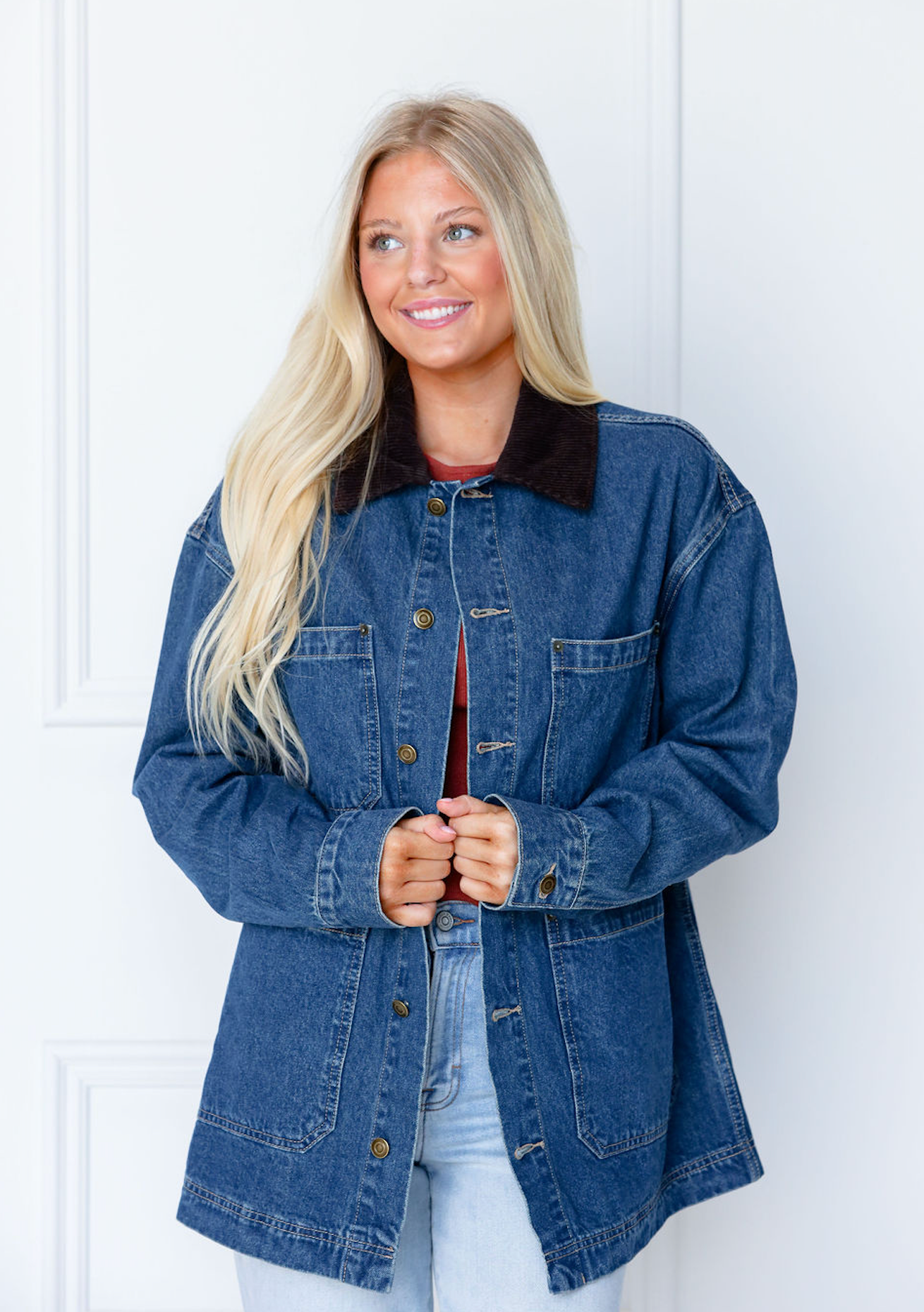 Denim Oversized Jacket W/ Brown Collar