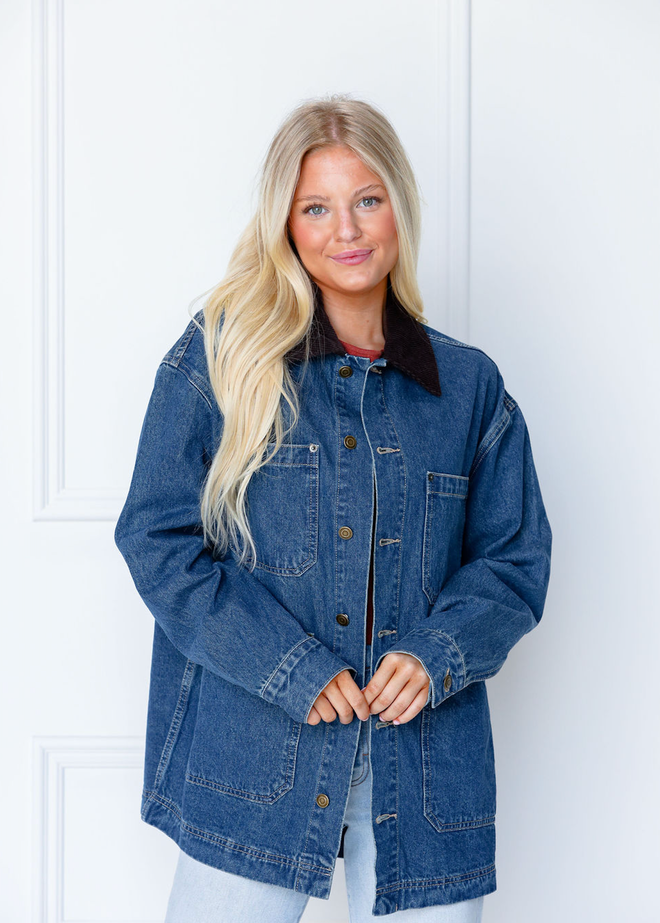 Denim Oversized Jacket W/ Brown Collar