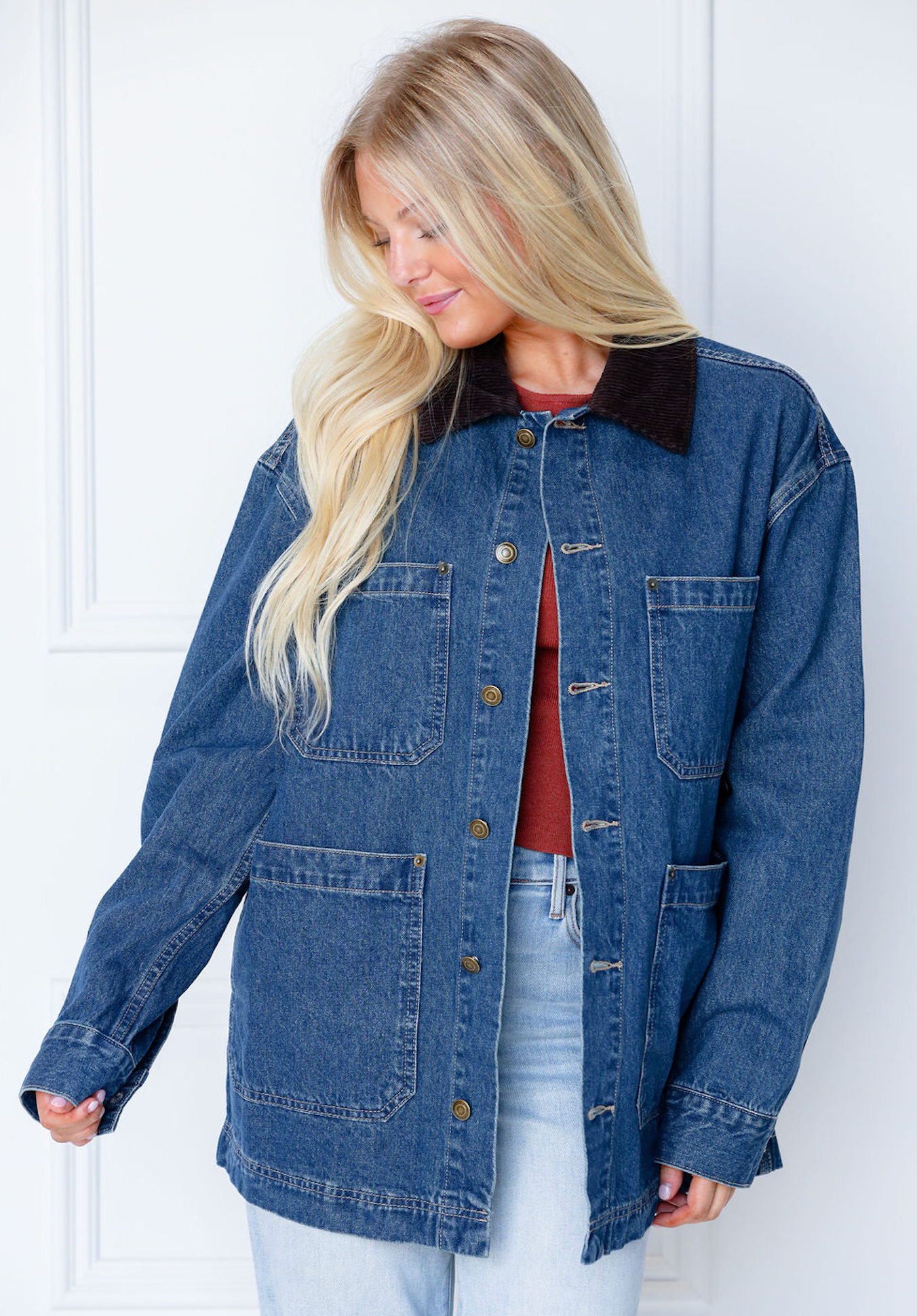 Denim Oversized Jacket W/ Brown Collar