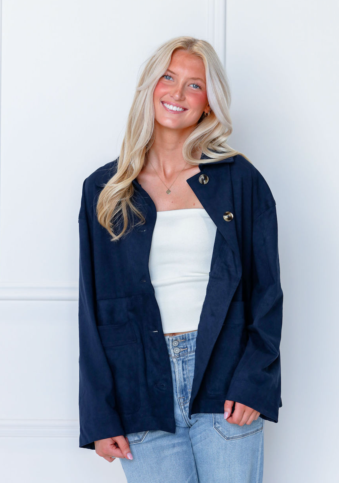 Navy Button Down Jacket