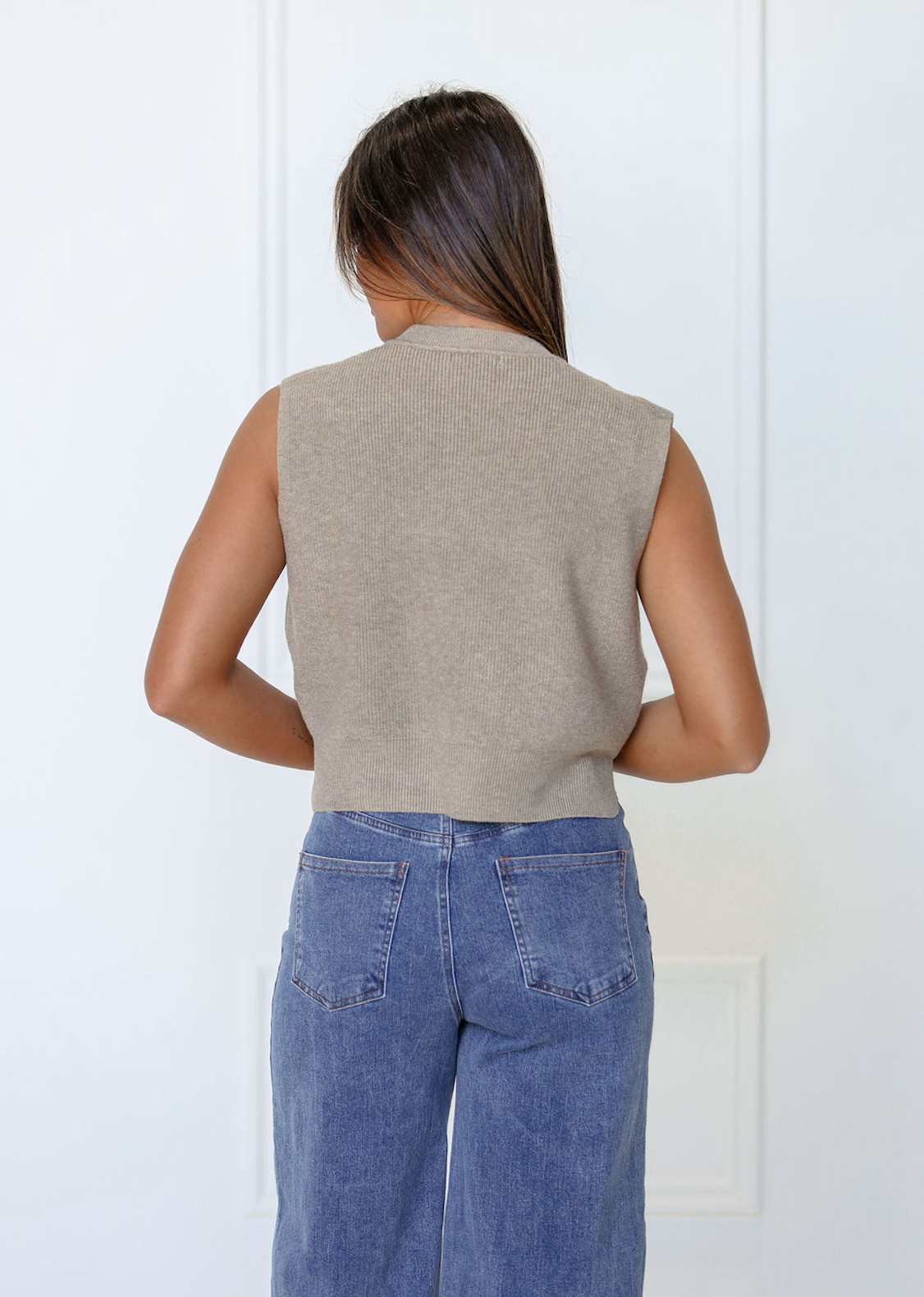 Taupe Ribbed Sleeveless Knit Top