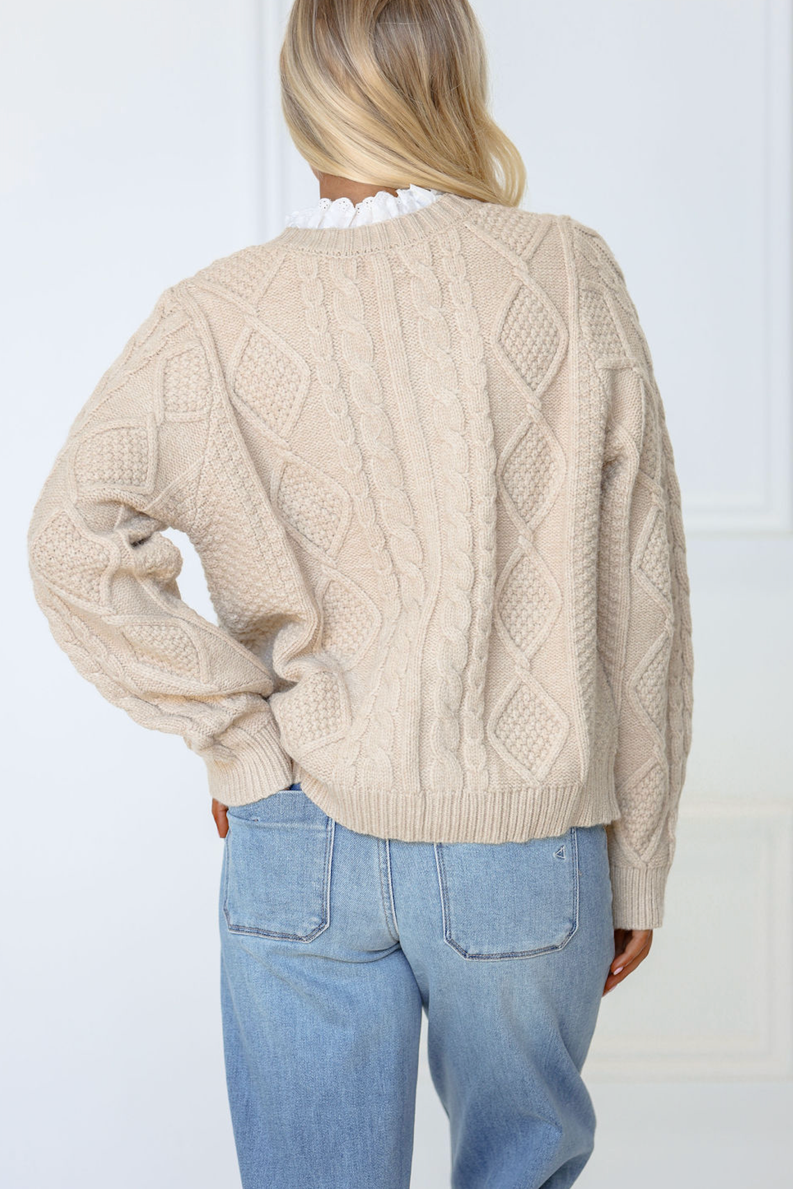 Eyelet Trim Cable Knit Cardigan
