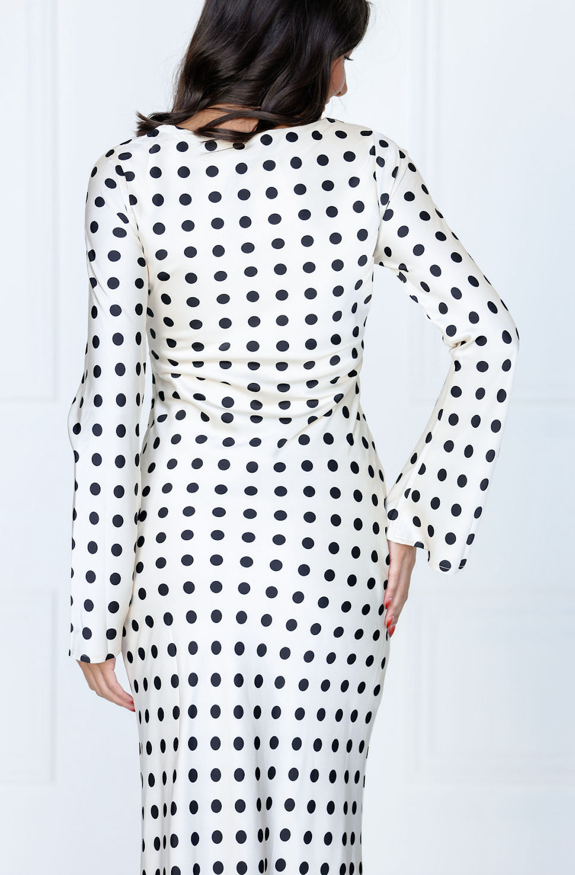 White Satin Polka Dot Long Sleeve Maxi