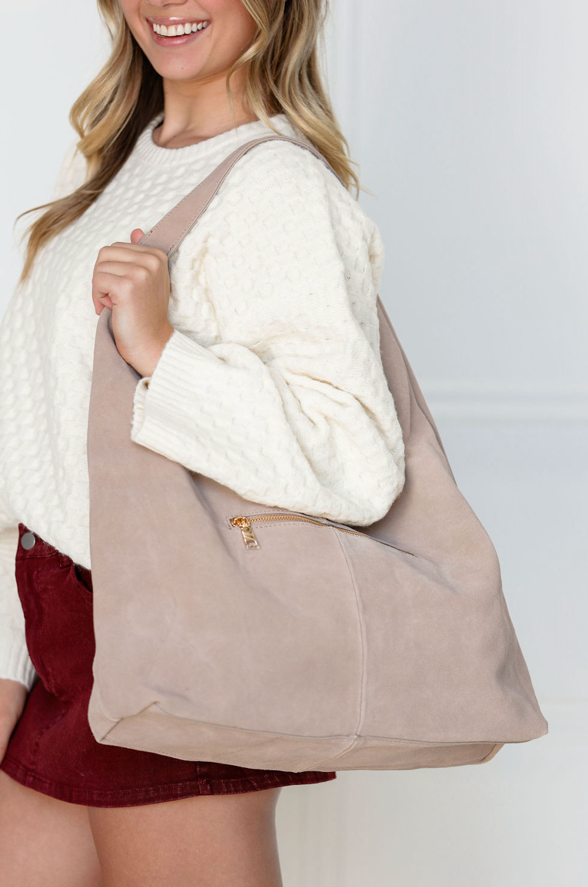 Amber Genuine Suede Hobo Purse