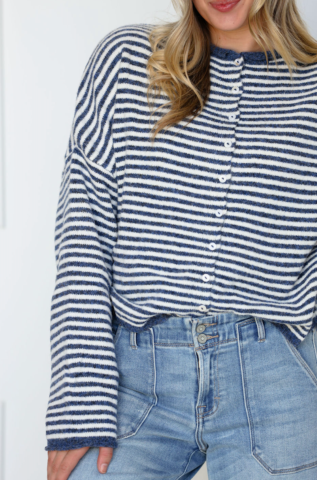 Button Down Cardi Denim Stripes