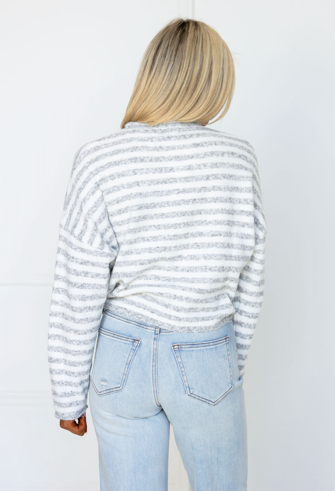 Button Down Cardi Grey Stripes