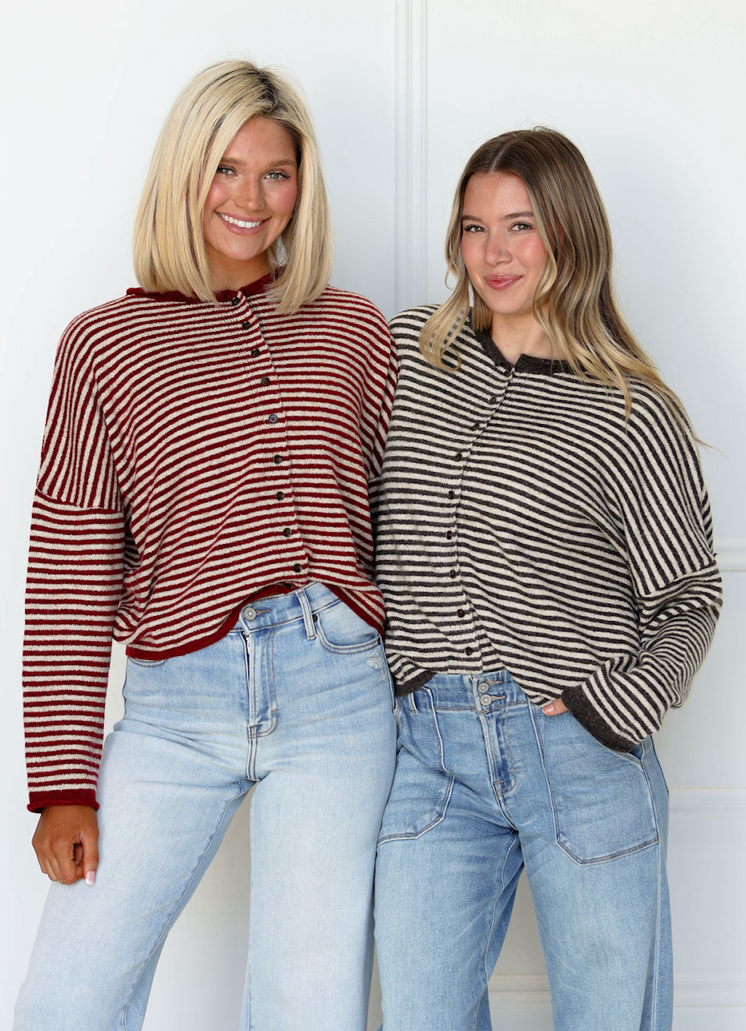 Stripe Drop Shoulder Cardigan Brown