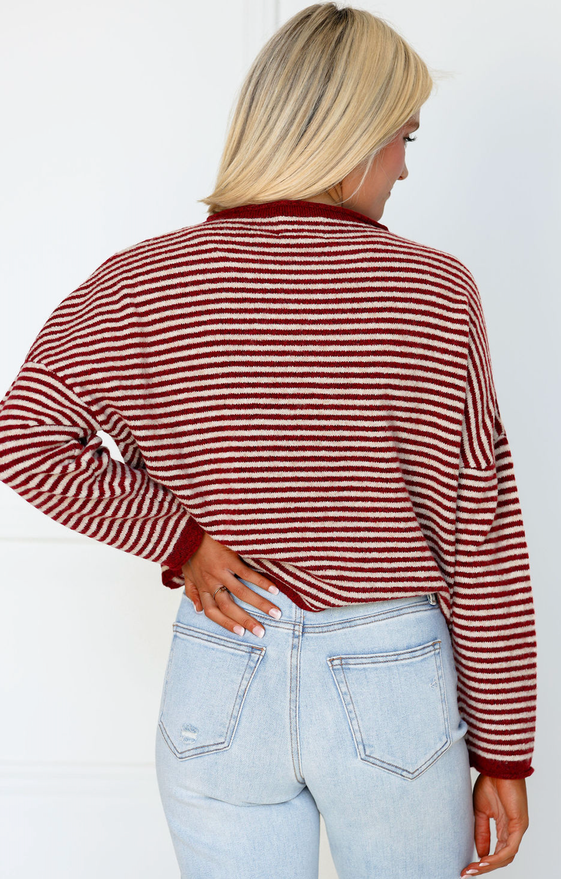 Stripe Drop Shoulder Cardigan Red