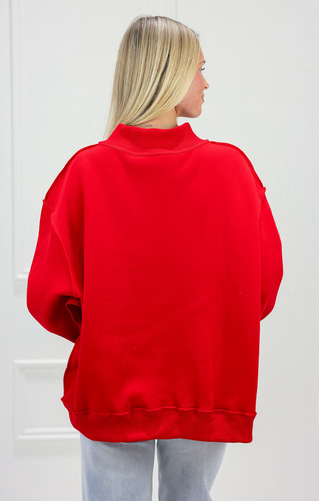 Merry Embroidered Mock Neck Red