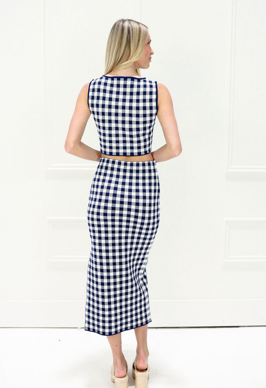 Gingham Top & Midi Skirt Set of 2 Navy - Clothe Boutique