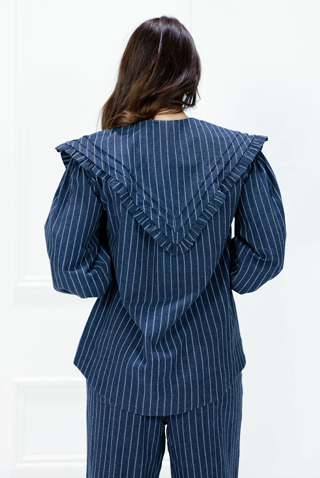 Sailor Collar Ruffle Blouse Navy