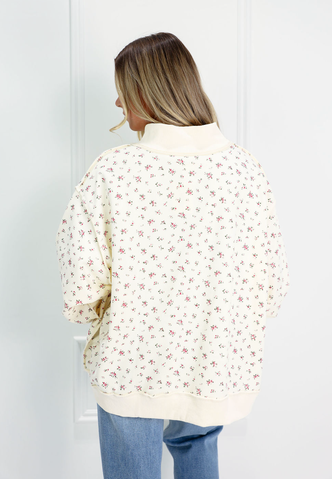 Floral Print Mock Neck Sweatshirt