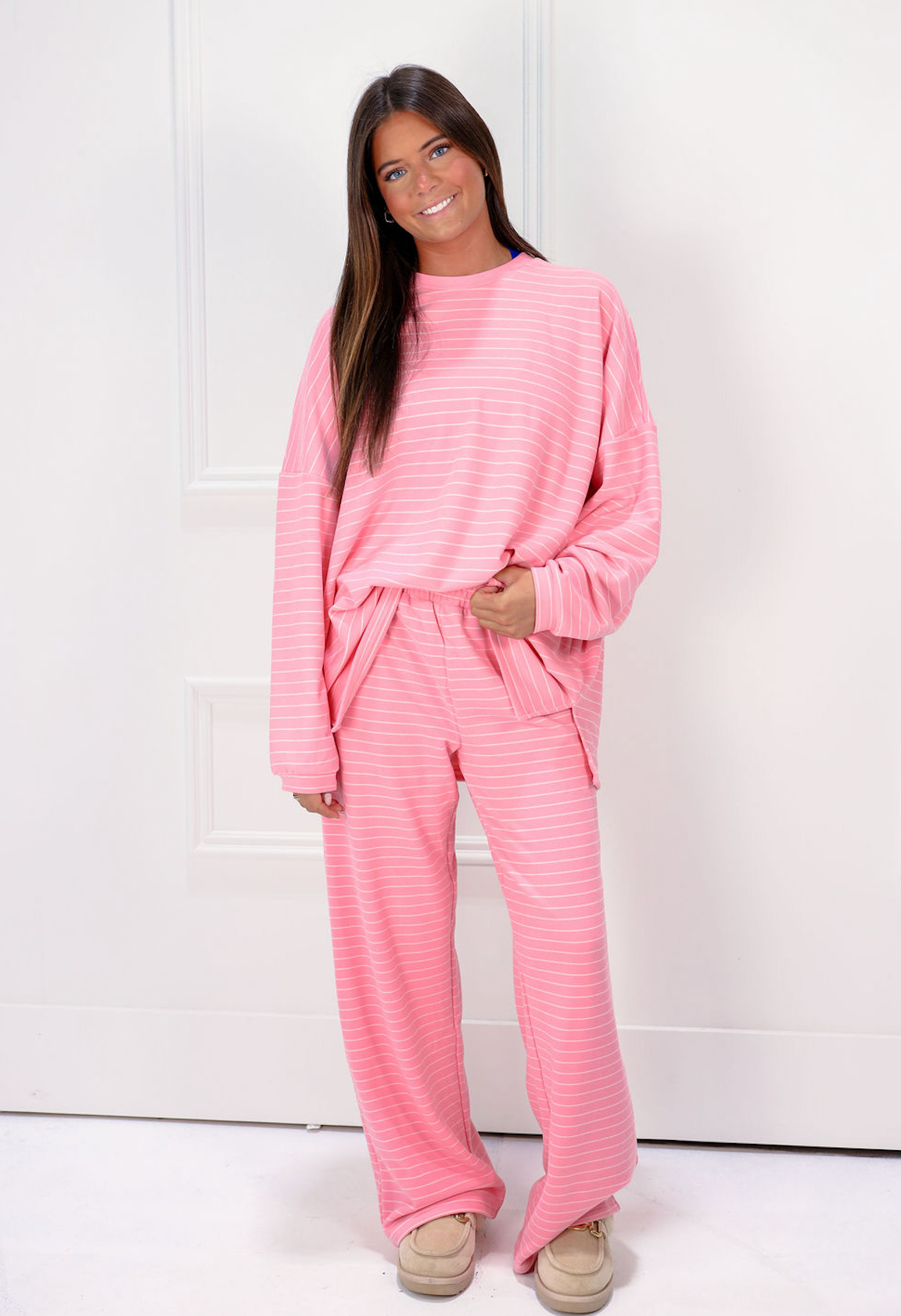 Stripe Fleece Pants Pink