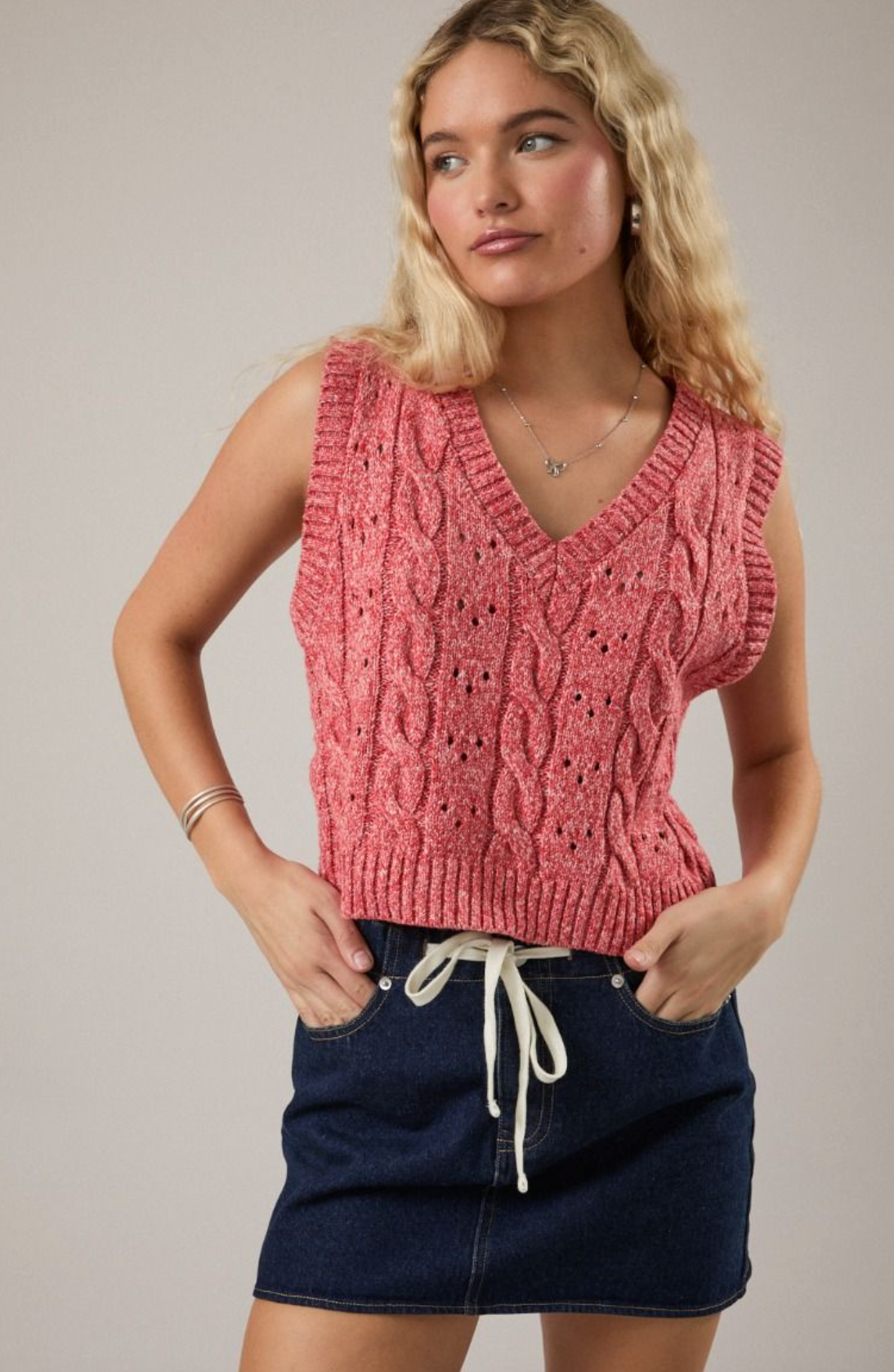 Red Cable Knit Sweater Vest