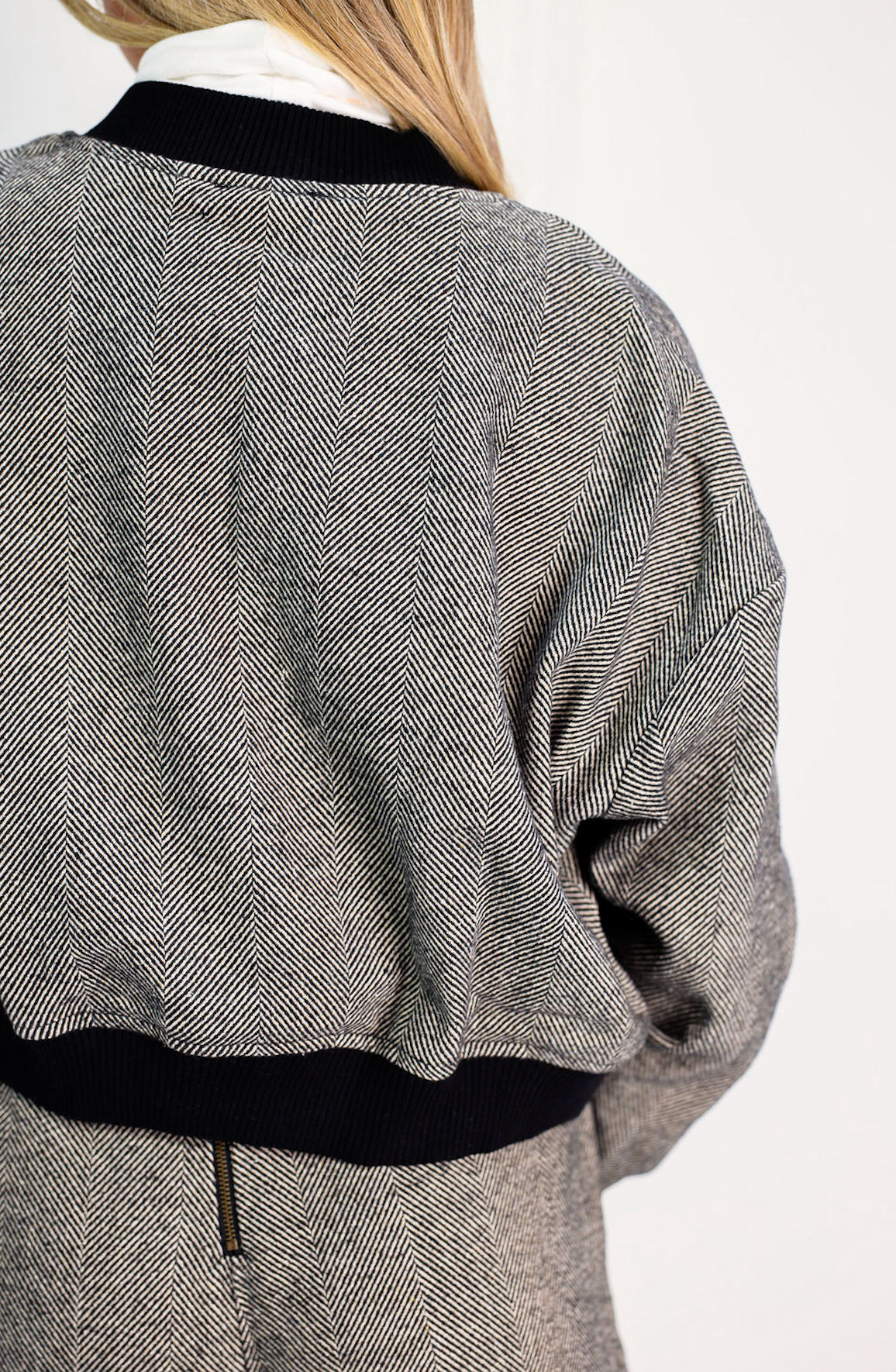 Black Herringbone Bomber Jacket