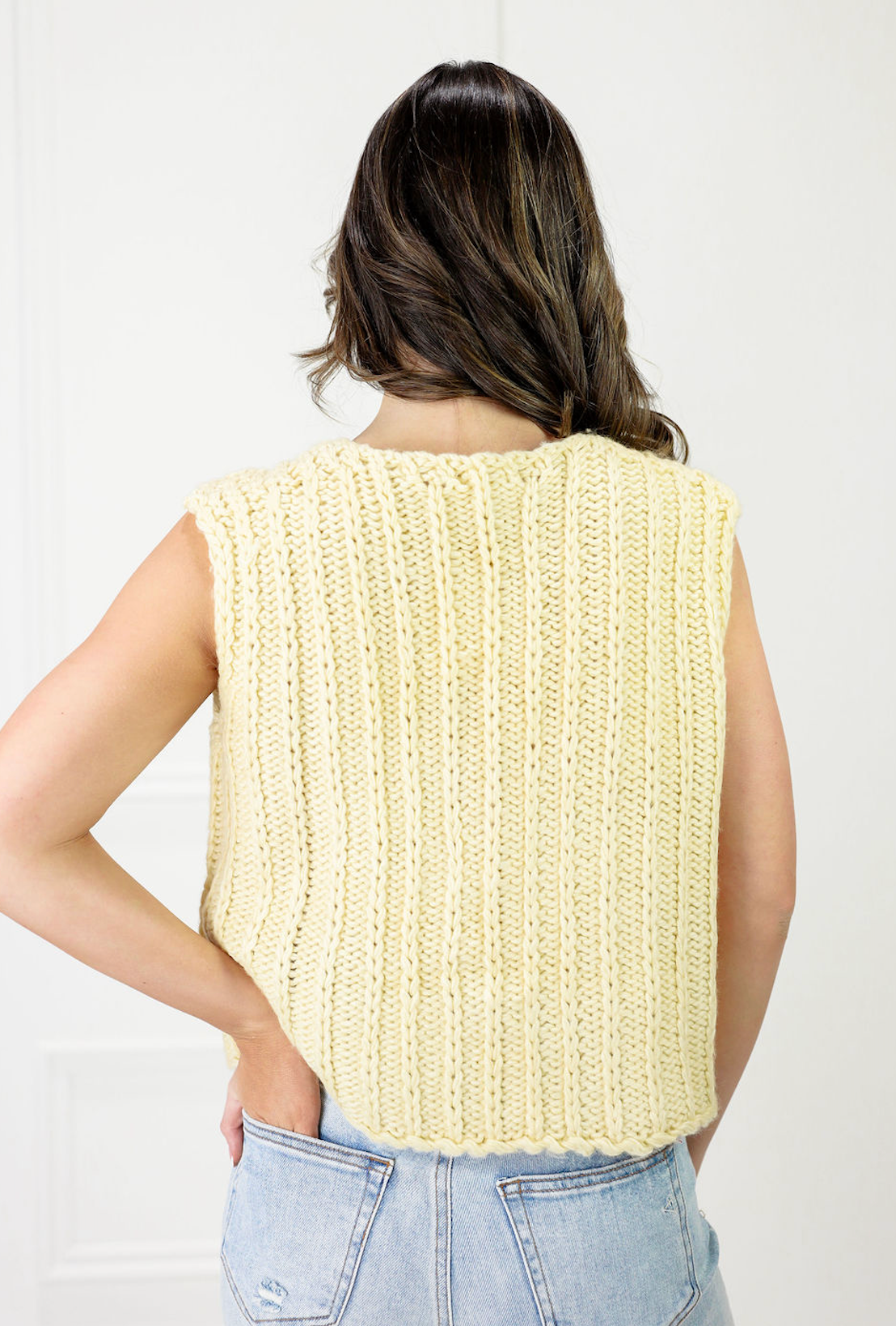 Tie Front Knitted Vest Yellow - Clothe Boutique