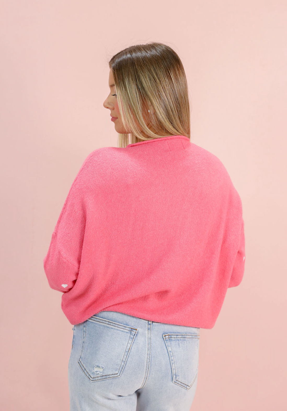 Pink Heart Embroidered Button Cardigan - Clothe Boutique