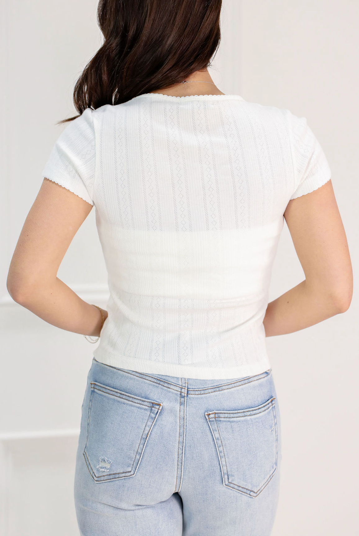 White Keyhole Ribbon Top - Clothe Boutique