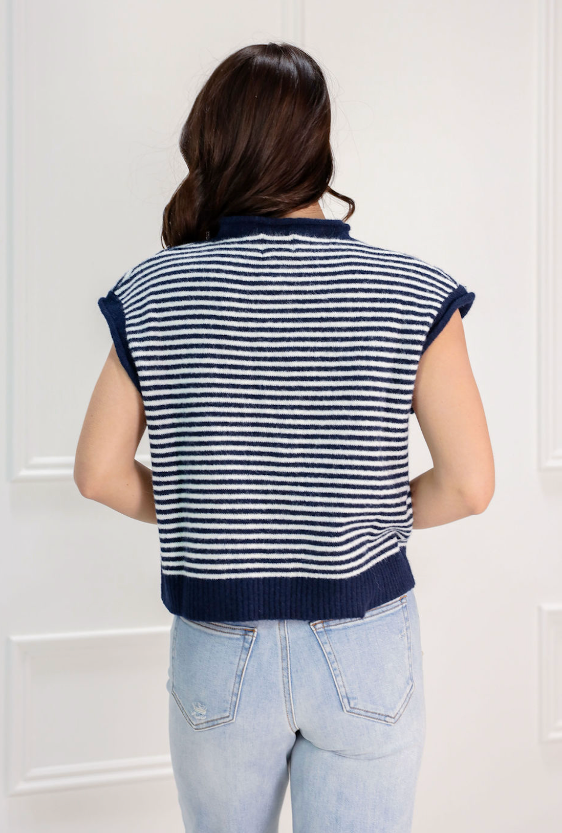 Navy Stripe Sweater Vest Cardigan - Clothe Boutique