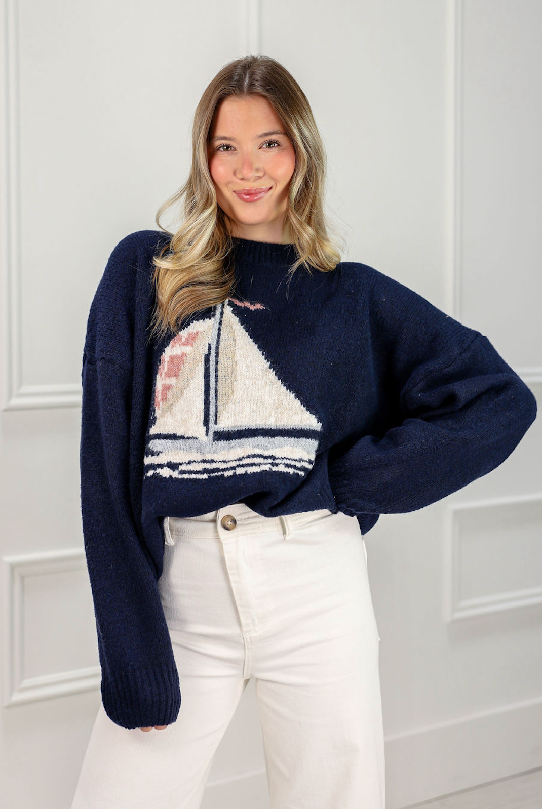 Sailboat Knit Sweater Navy - Clothe Boutique