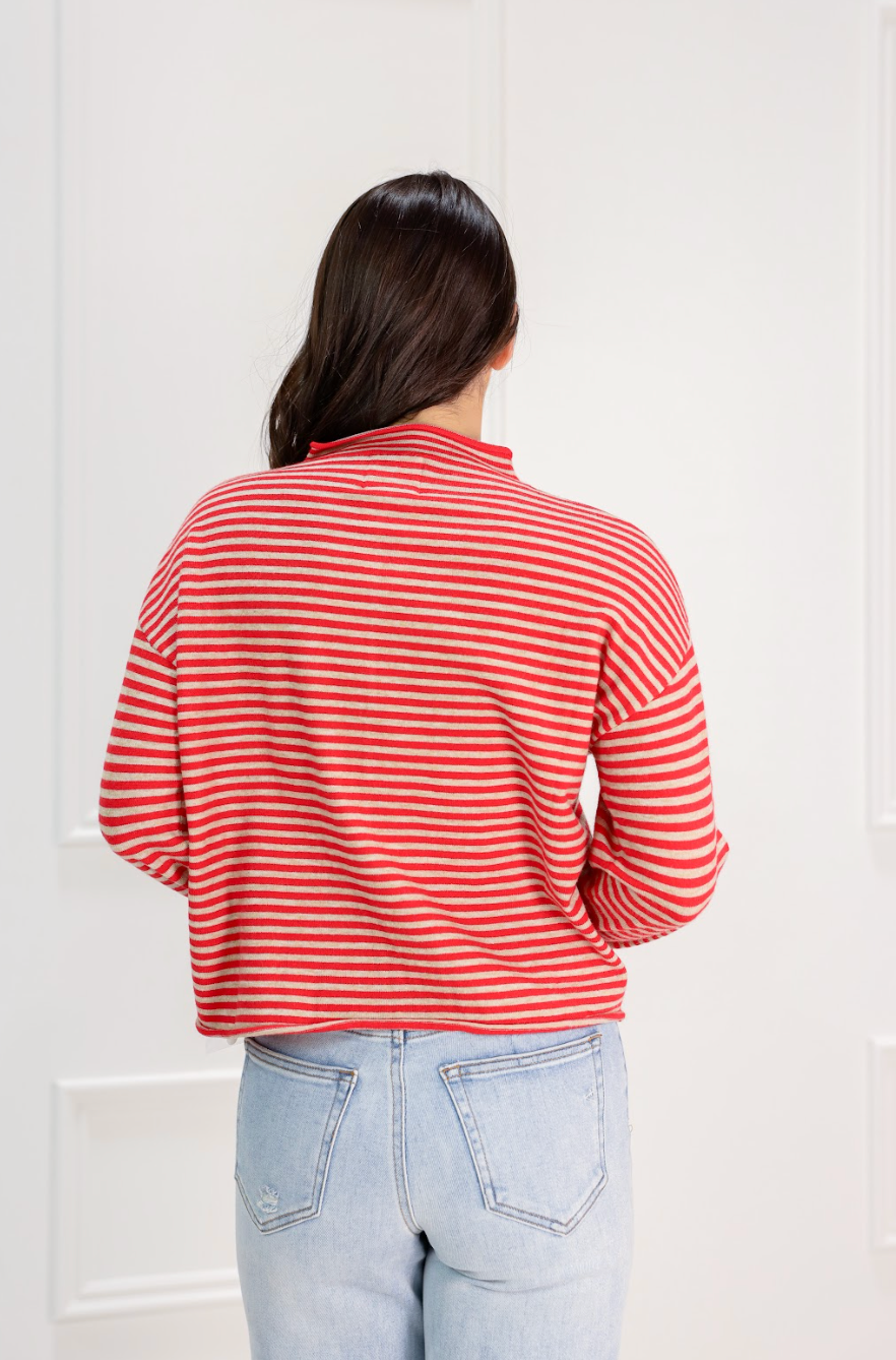 Elisa Stripe Cardigan Red - Clothe Boutique