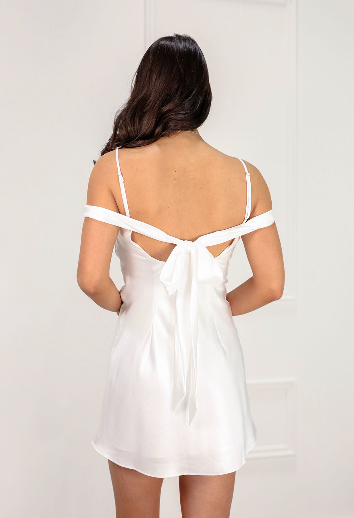 Satin Boat Neck Dress White - Clothe Boutique