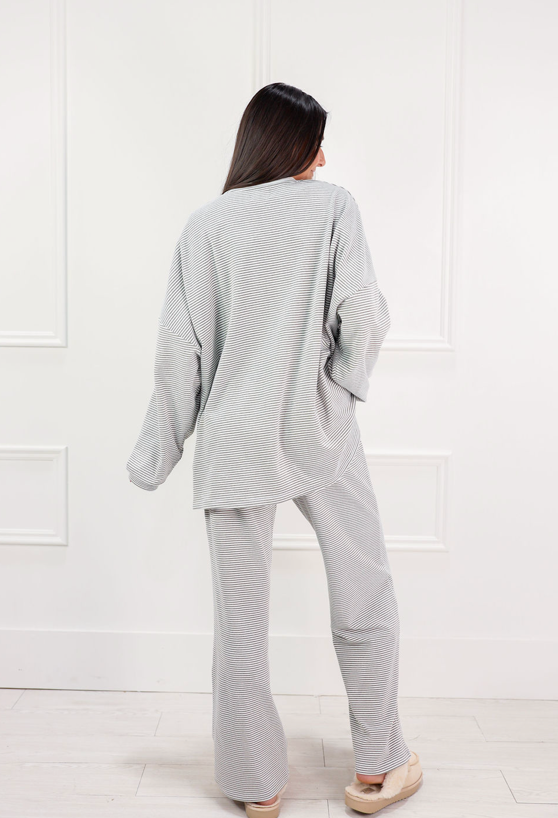 Striped Fleece Lounge Pants Charcoal - Clothe Boutique